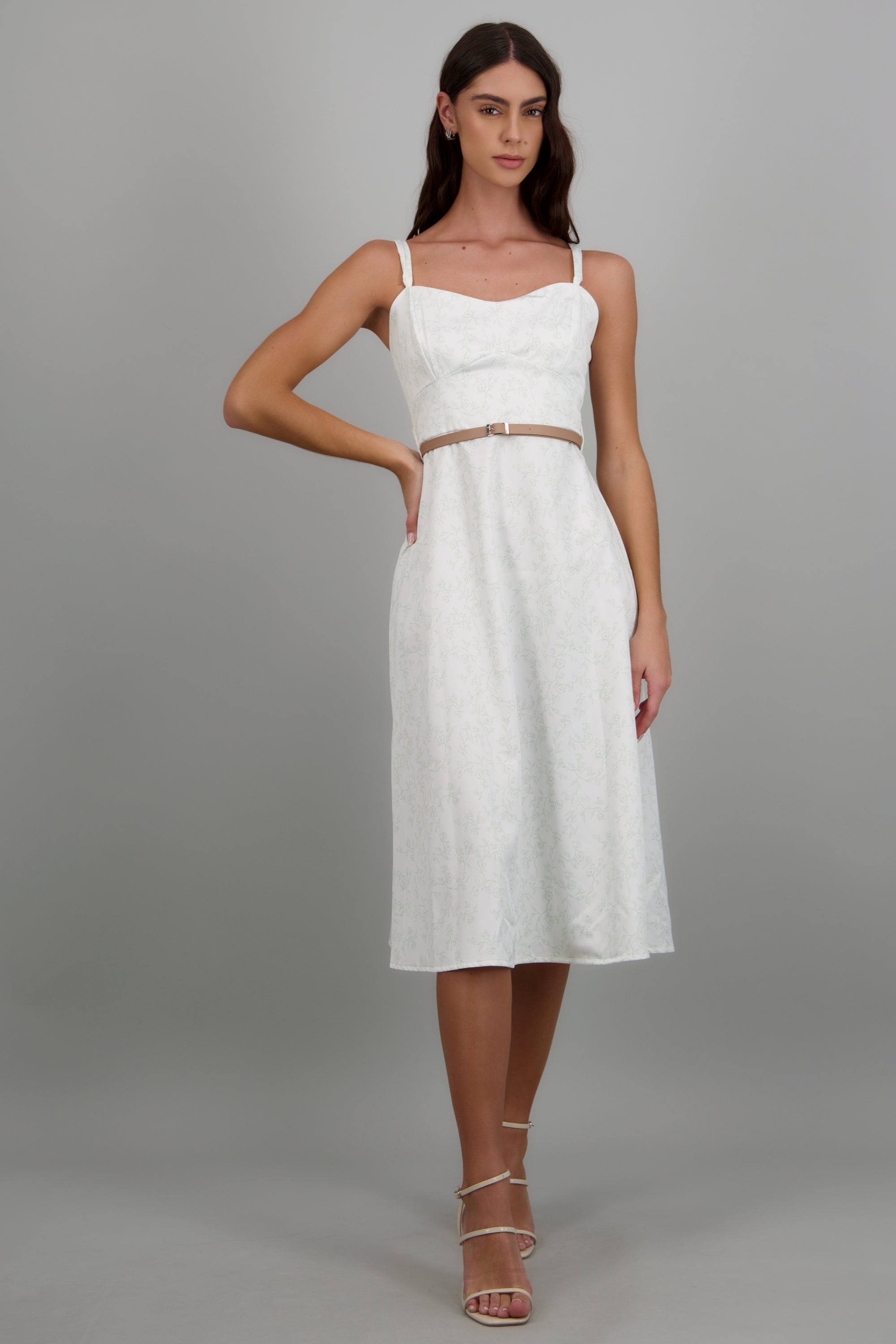 Vestido maxi estampado flores con cinto VERDE COMBO