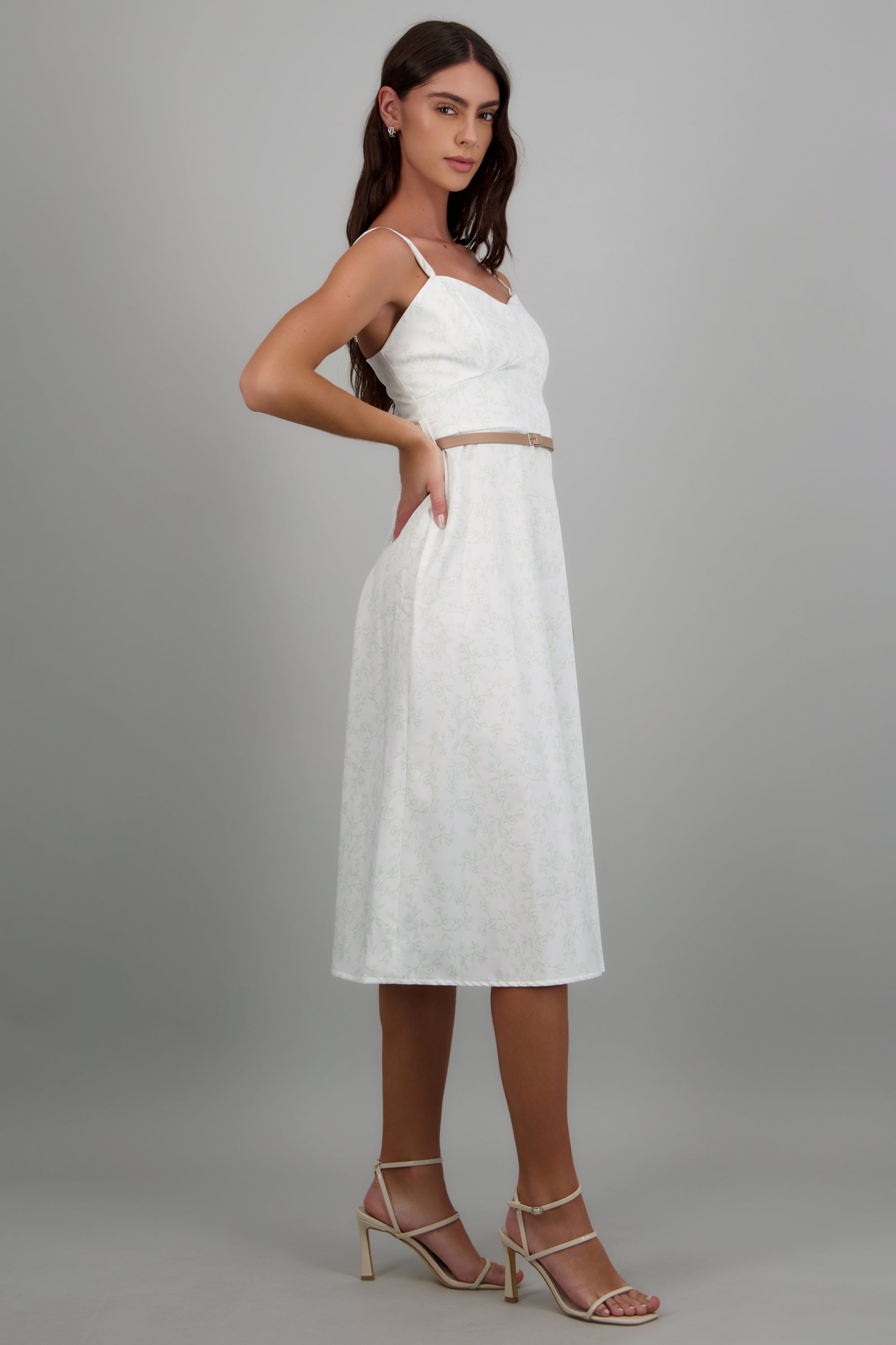 Vestido maxi estampado flores con cinto VERDE COMBO