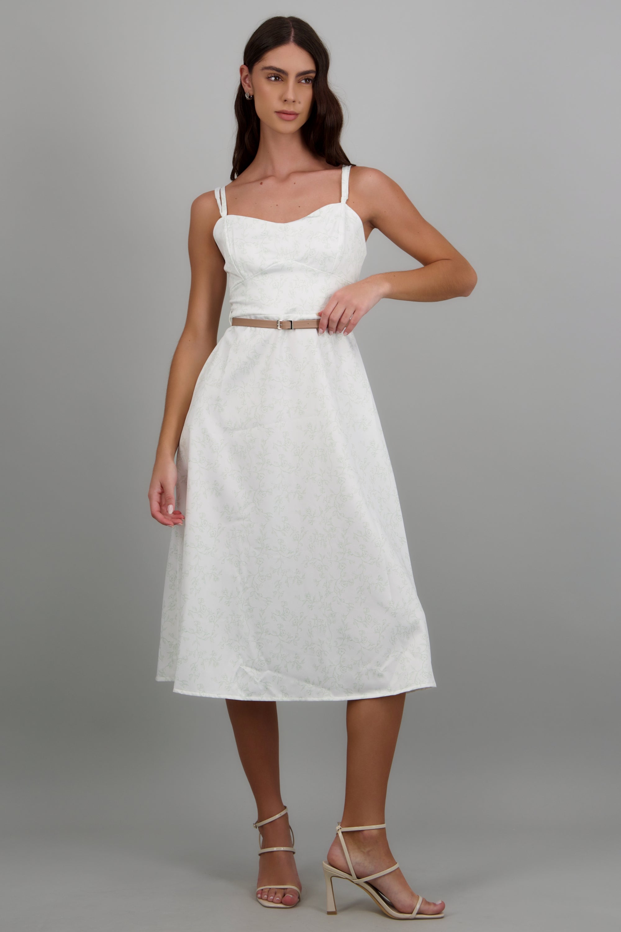 Vestido maxi estampado flores con cinto VERDE COMBO
