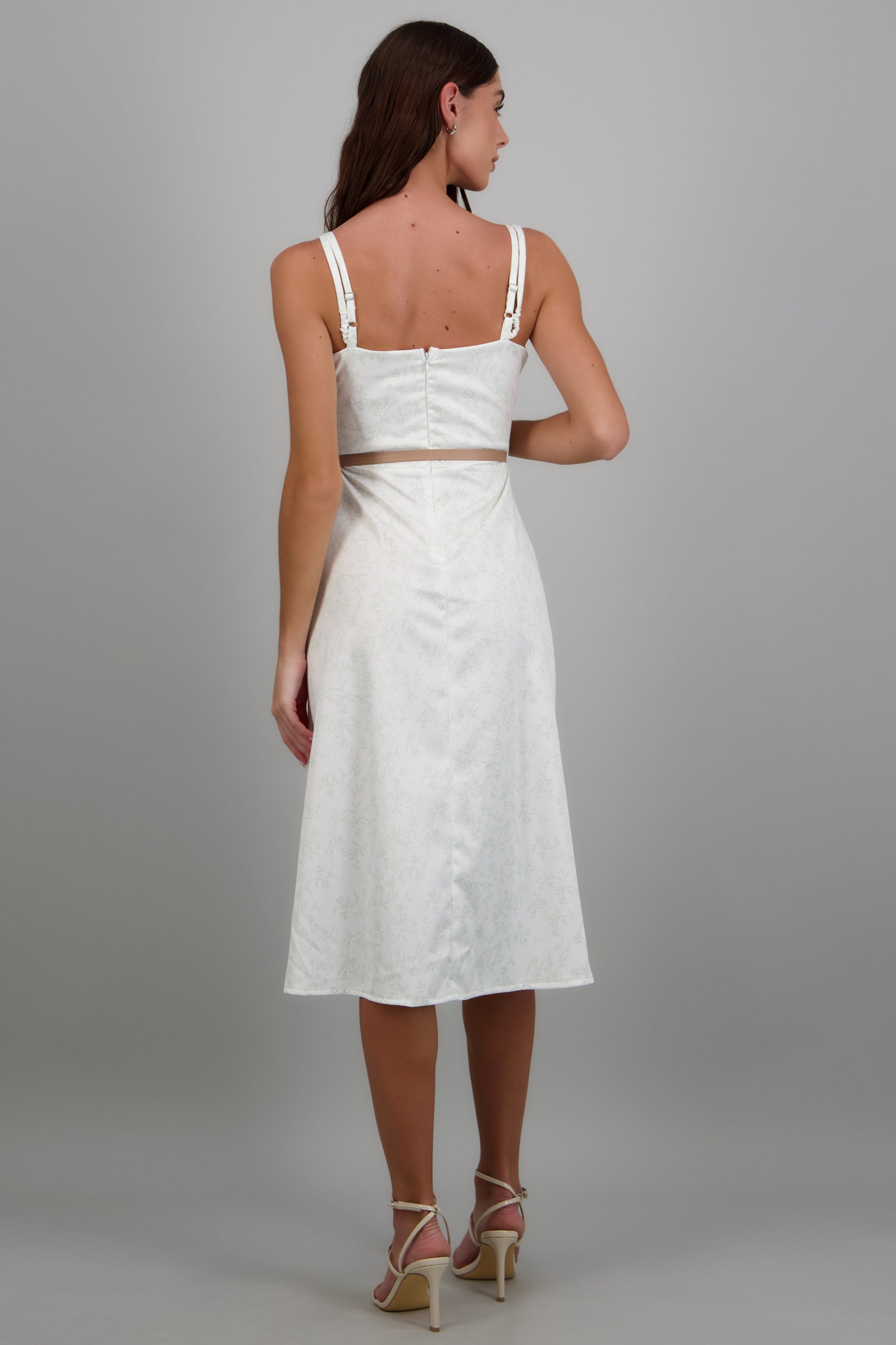 Vestido maxi estampado flores con cinto VERDE COMBO