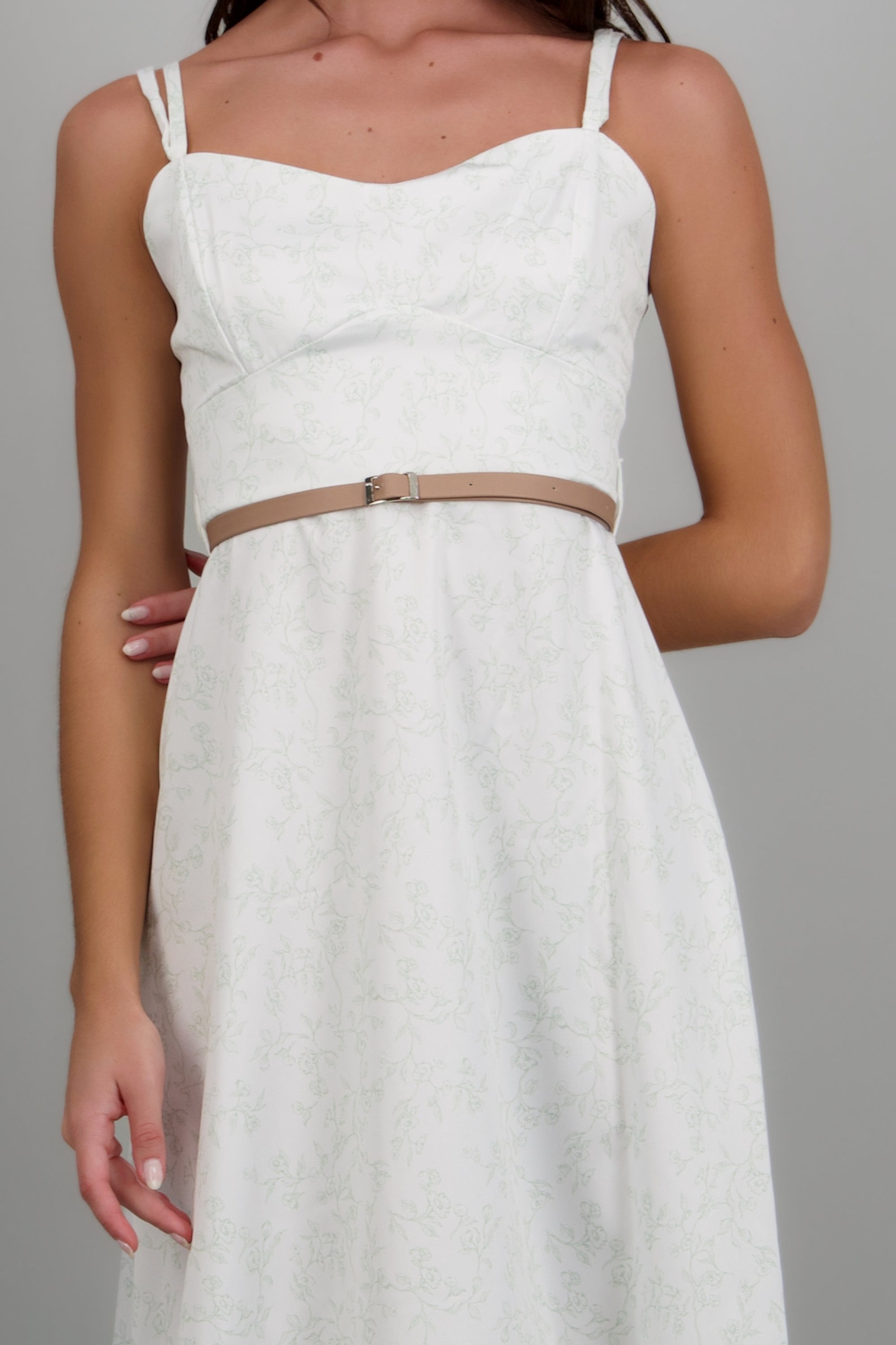 Vestido maxi estampado flores con cinto VERDE COMBO