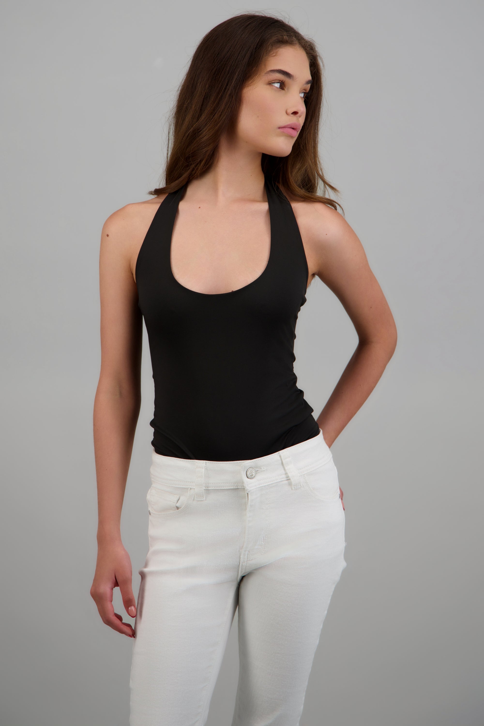 Body halter escote redondo NEGRO