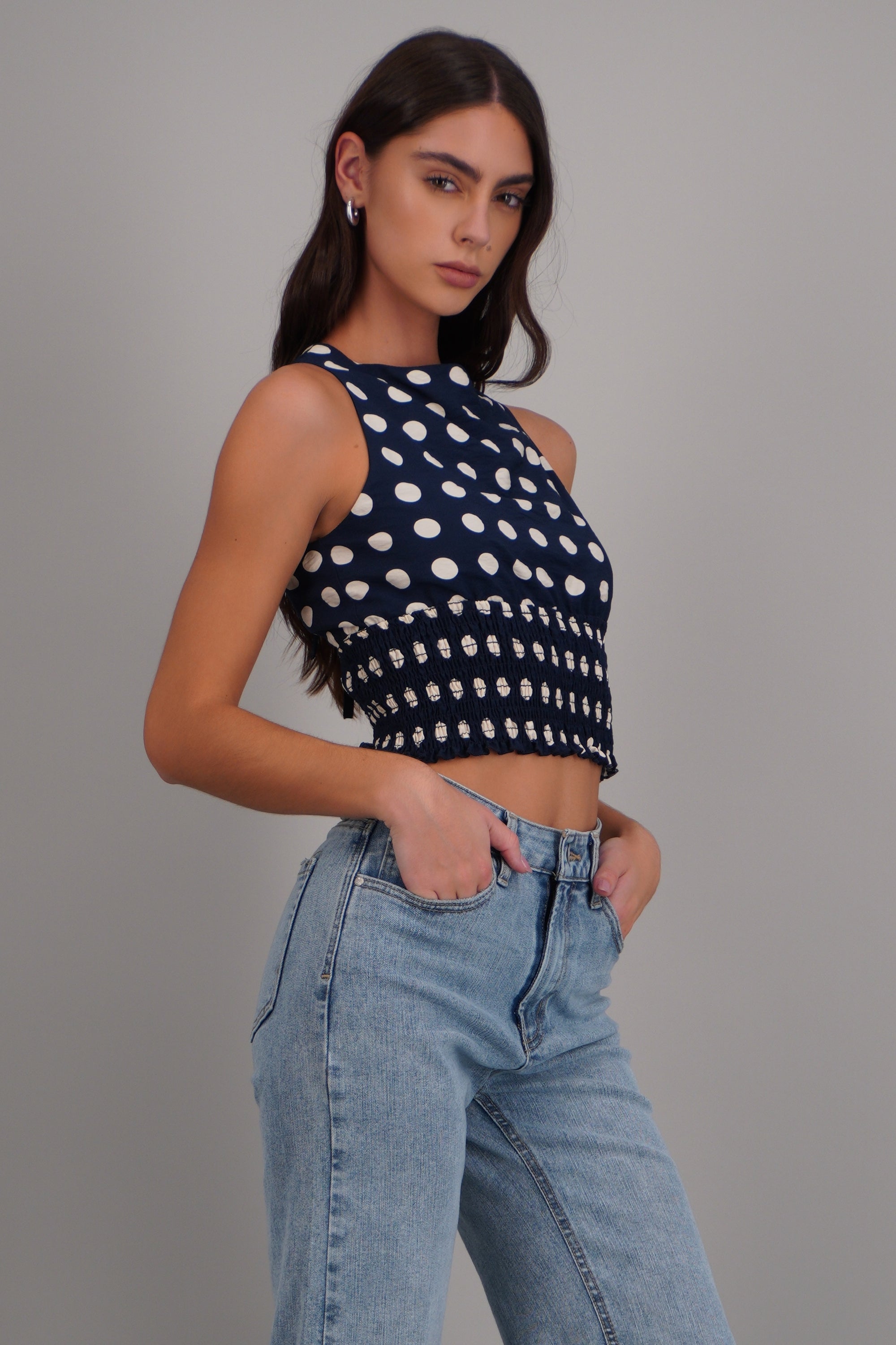 Top smock espalda amarre polka dots MARINO COMBO