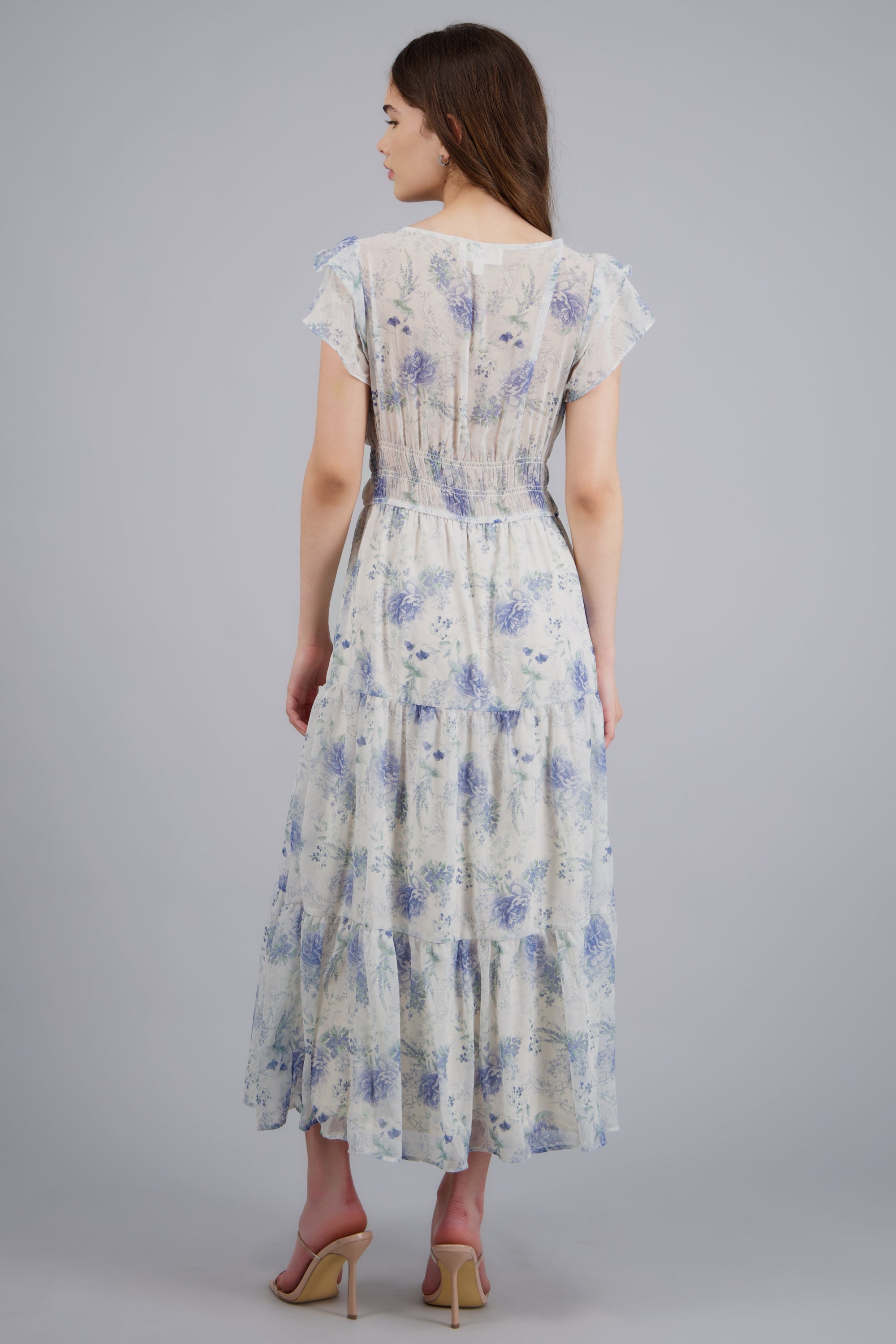 Vestido estampado flores con mini olanes BLANCO COMBO