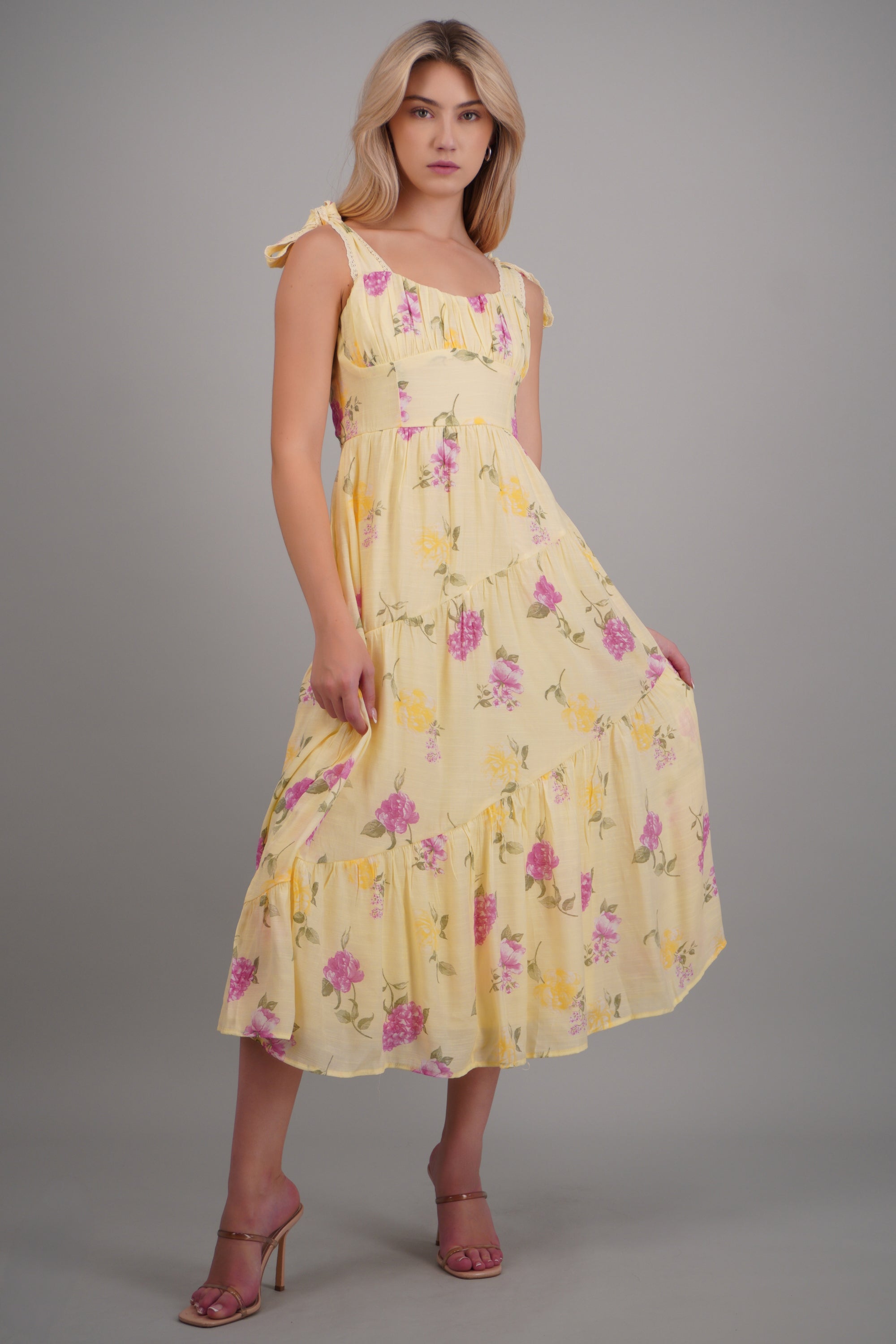 Vestido flores maxi estampado flores AMARILLO COMBO