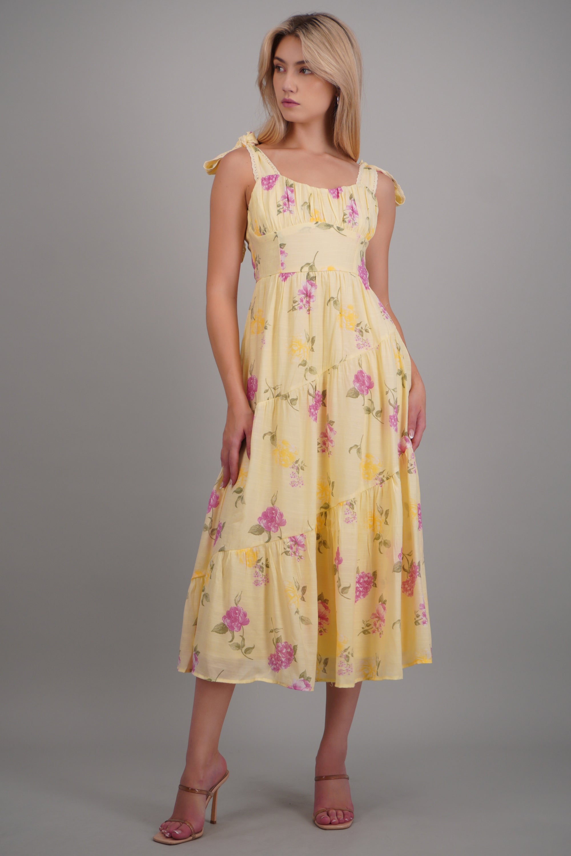 Vestido flores maxi estampado flores AMARILLO COMBO