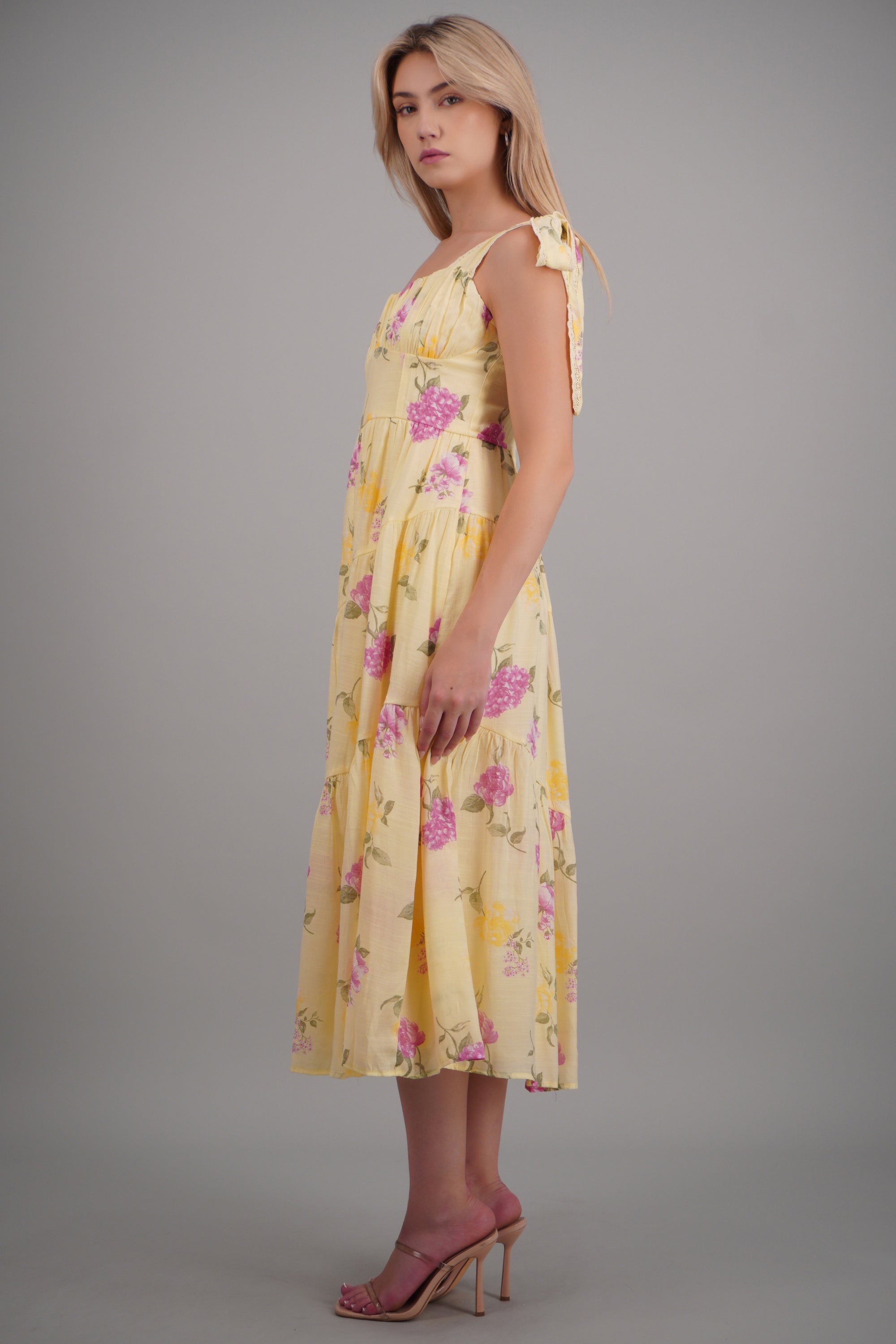 Vestido flores maxi estampado flores AMARILLO COMBO