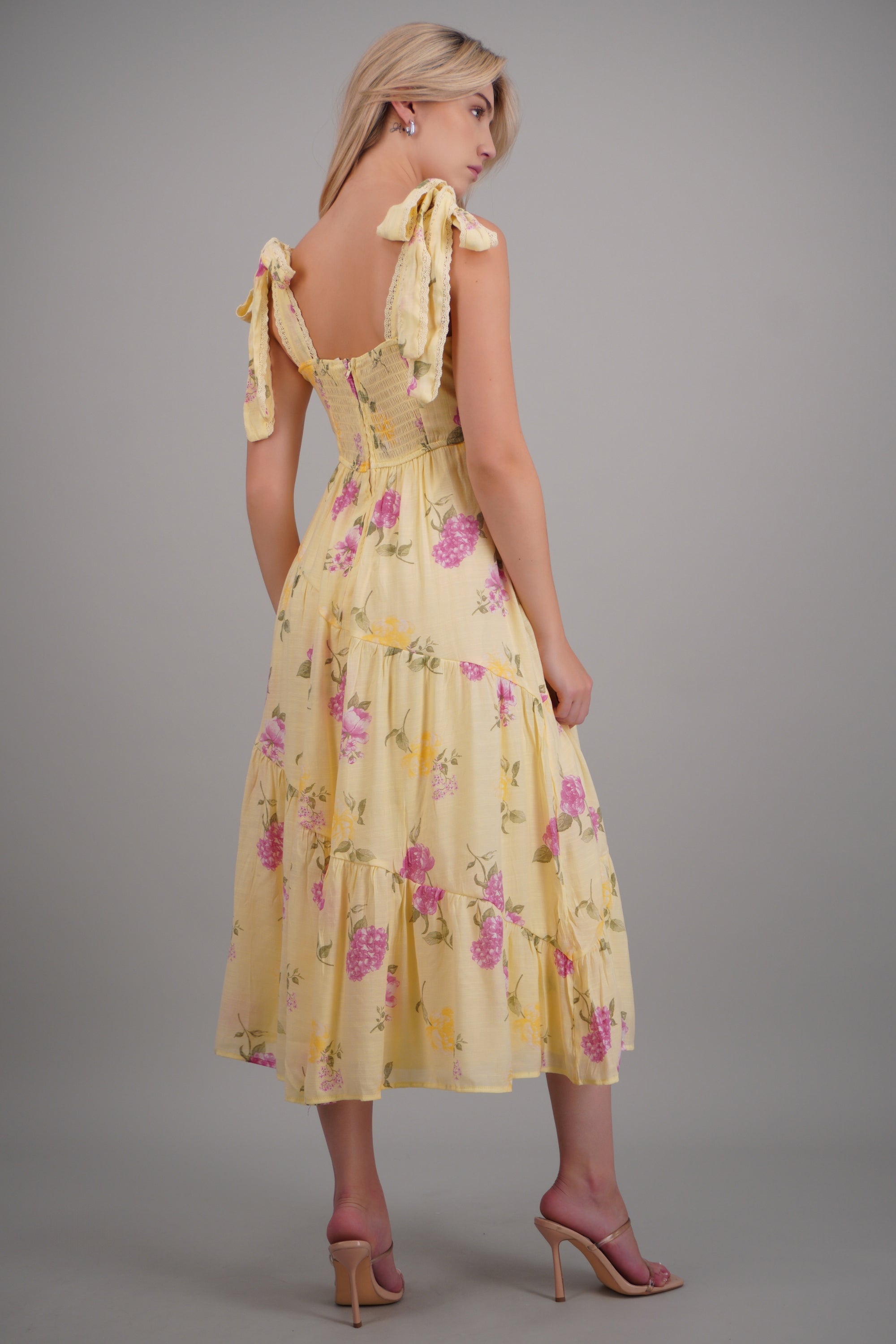 Vestido flores maxi estampado flores AMARILLO COMBO