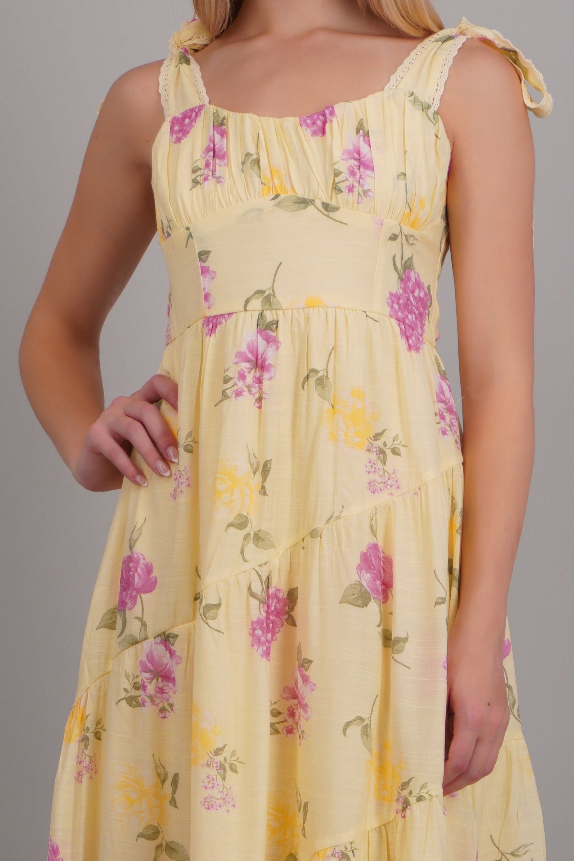 Vestido flores maxi estampado flores AMARILLO COMBO