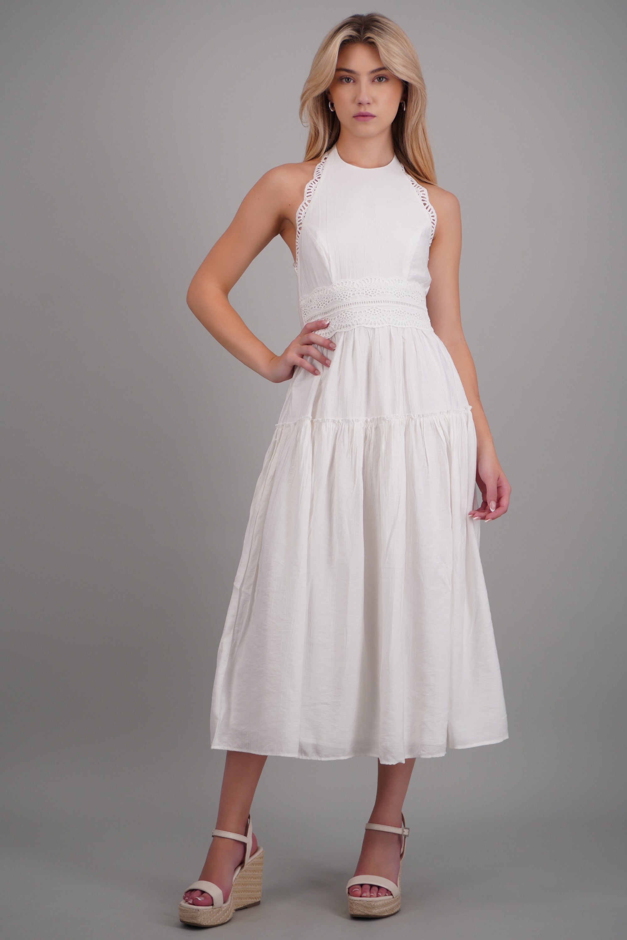 Vestido maxi halter liso BLANCO