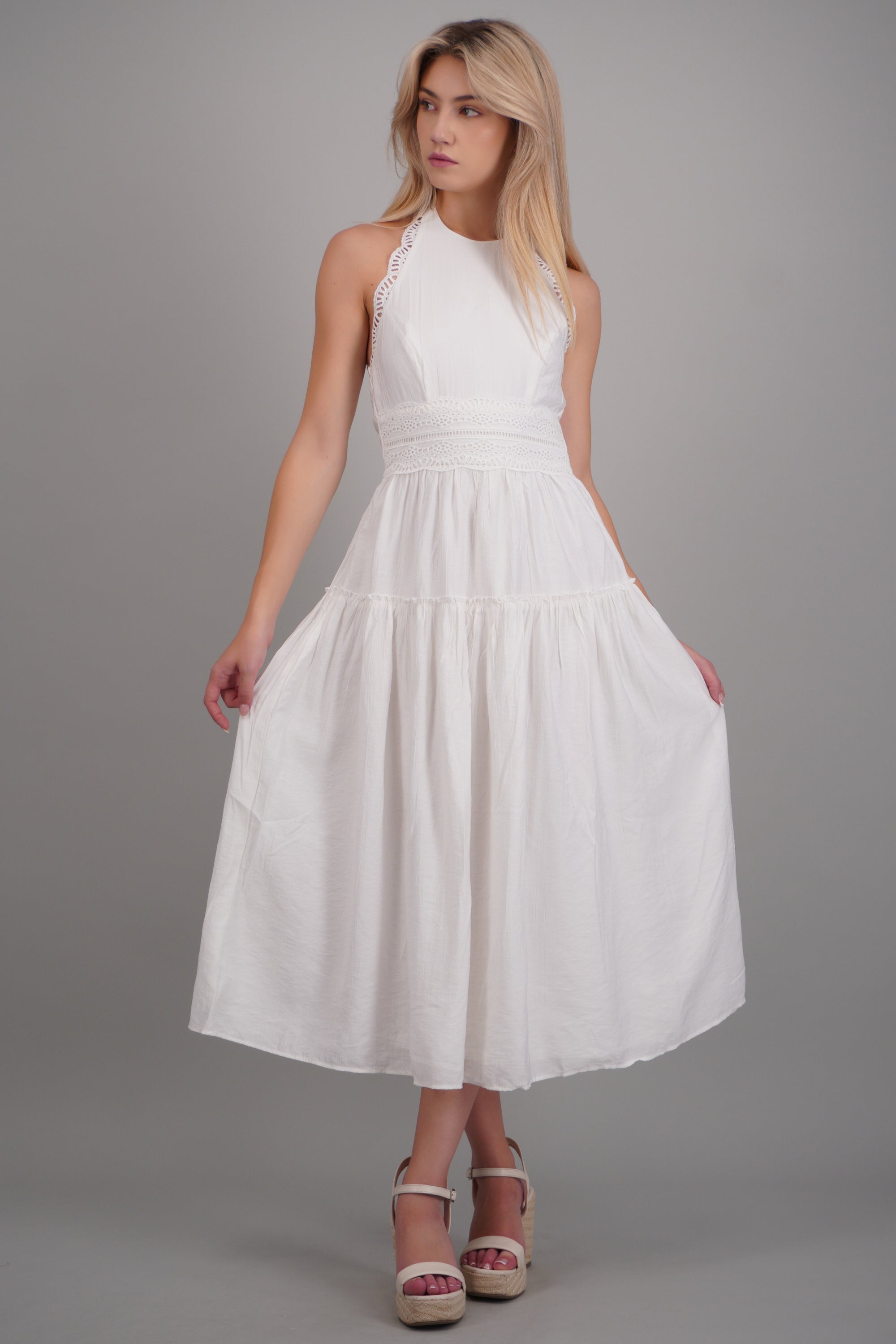 Vestido maxi halter liso BLANCO