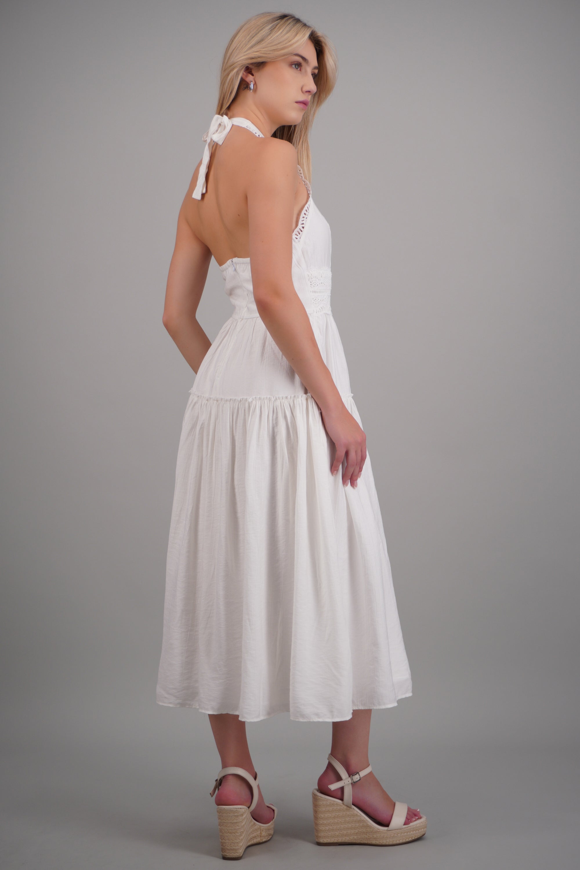 Vestido maxi halter liso BLANCO