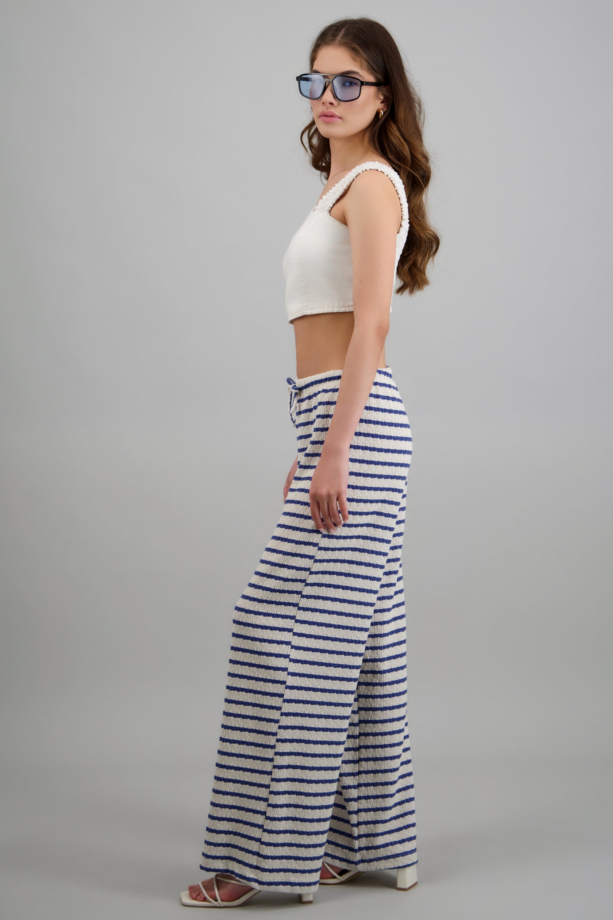 Pantalon recto detalle textura AZUL COMBO