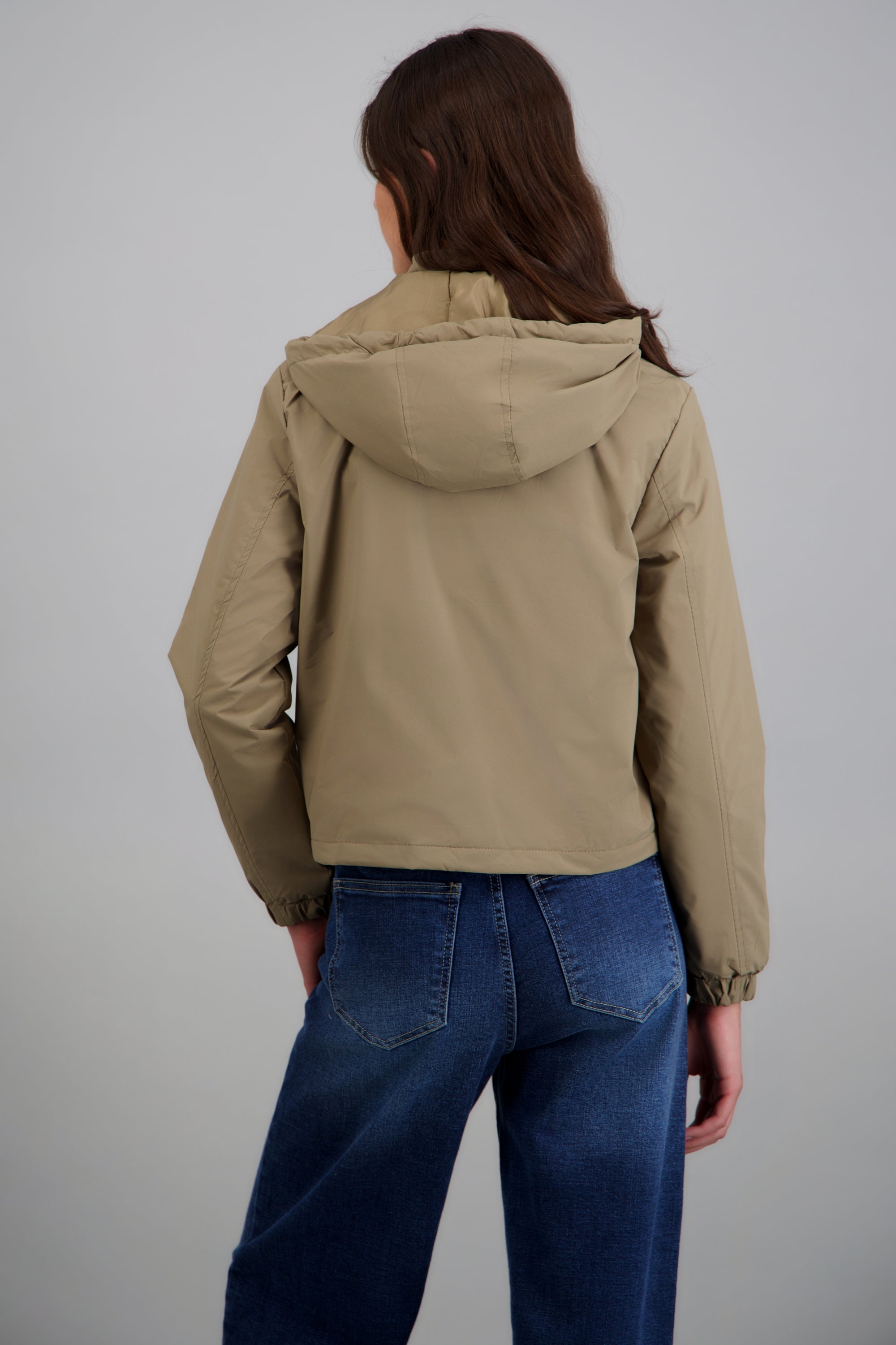 Chamarra corta impermeable capucha CAFE