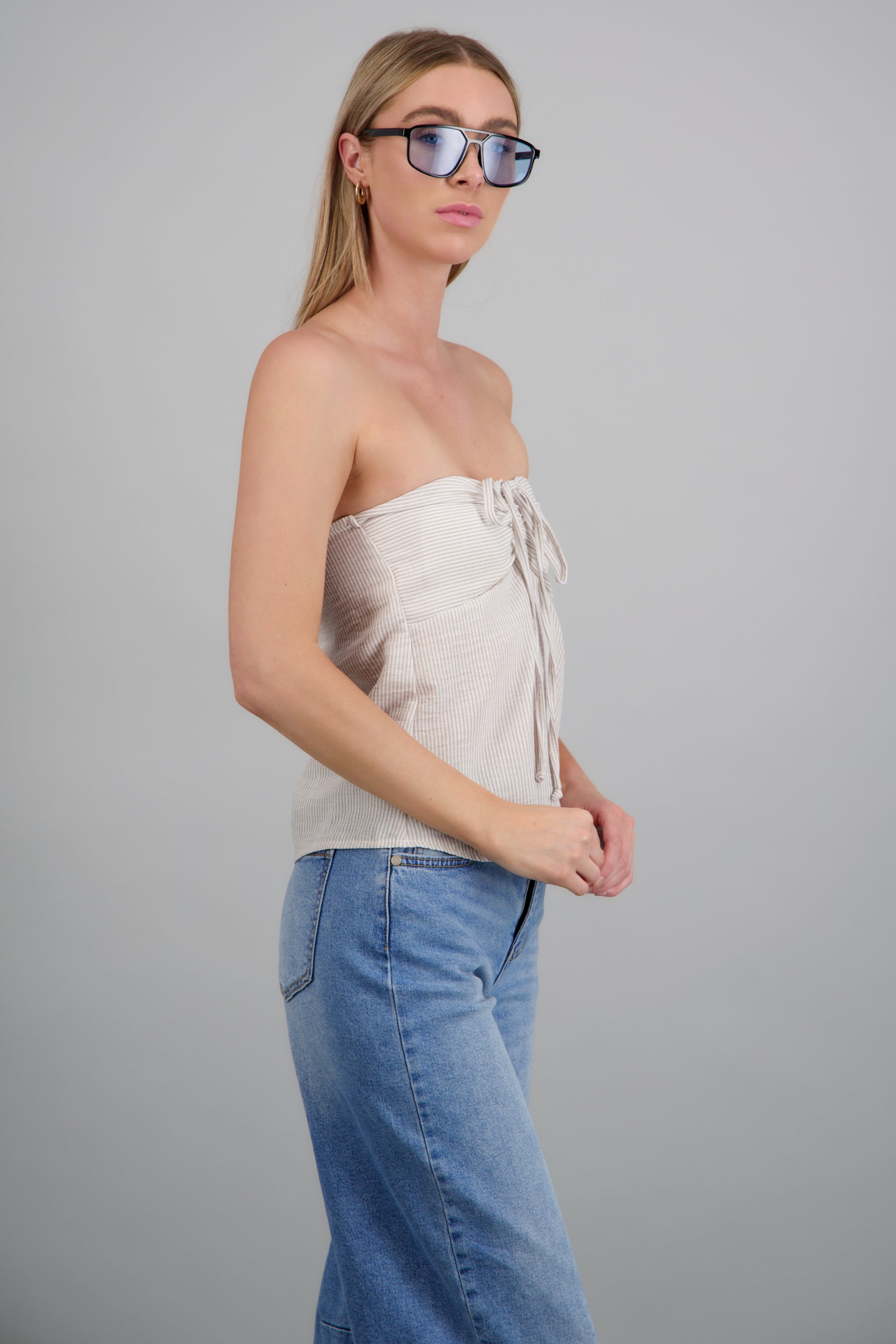 Top escote fruncido KHAKI COMBO