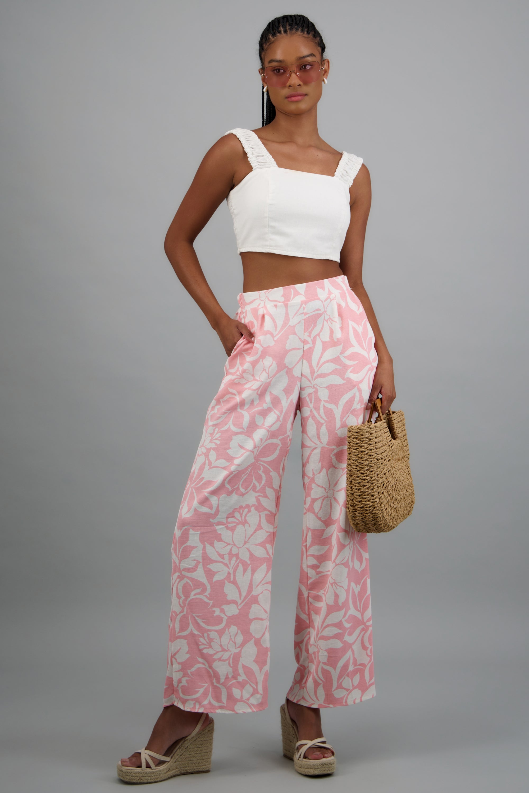 Pantalon detalle pinzas estampado ROSA COMBO