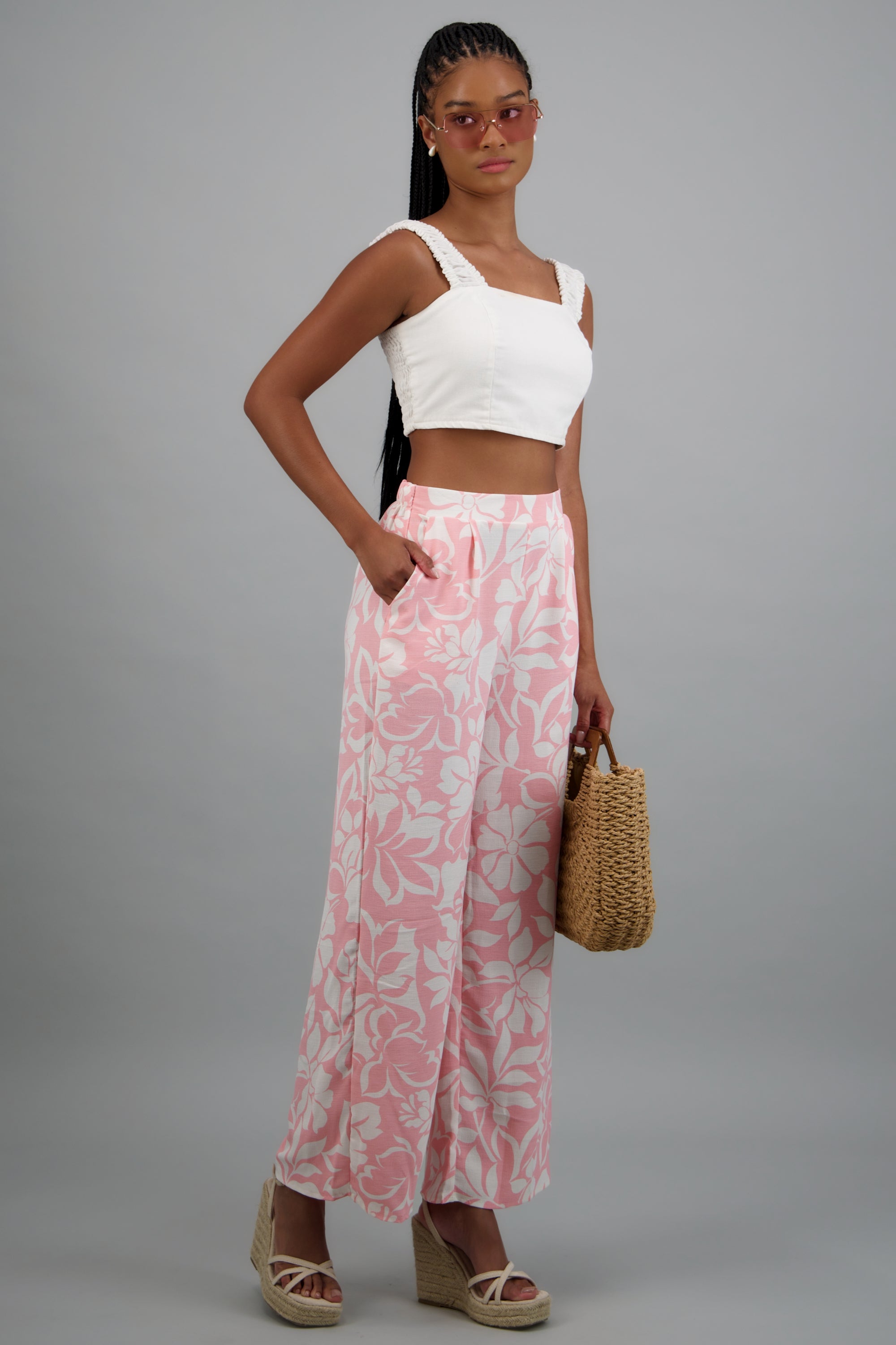 Pantalon detalle pinzas estampado ROSA COMBO