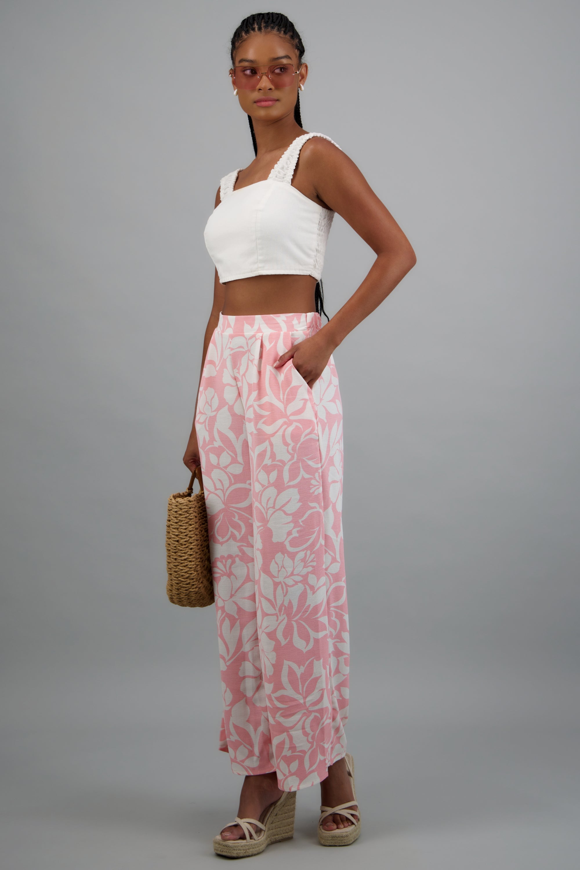 Pantalon detalle pinzas estampado ROSA COMBO
