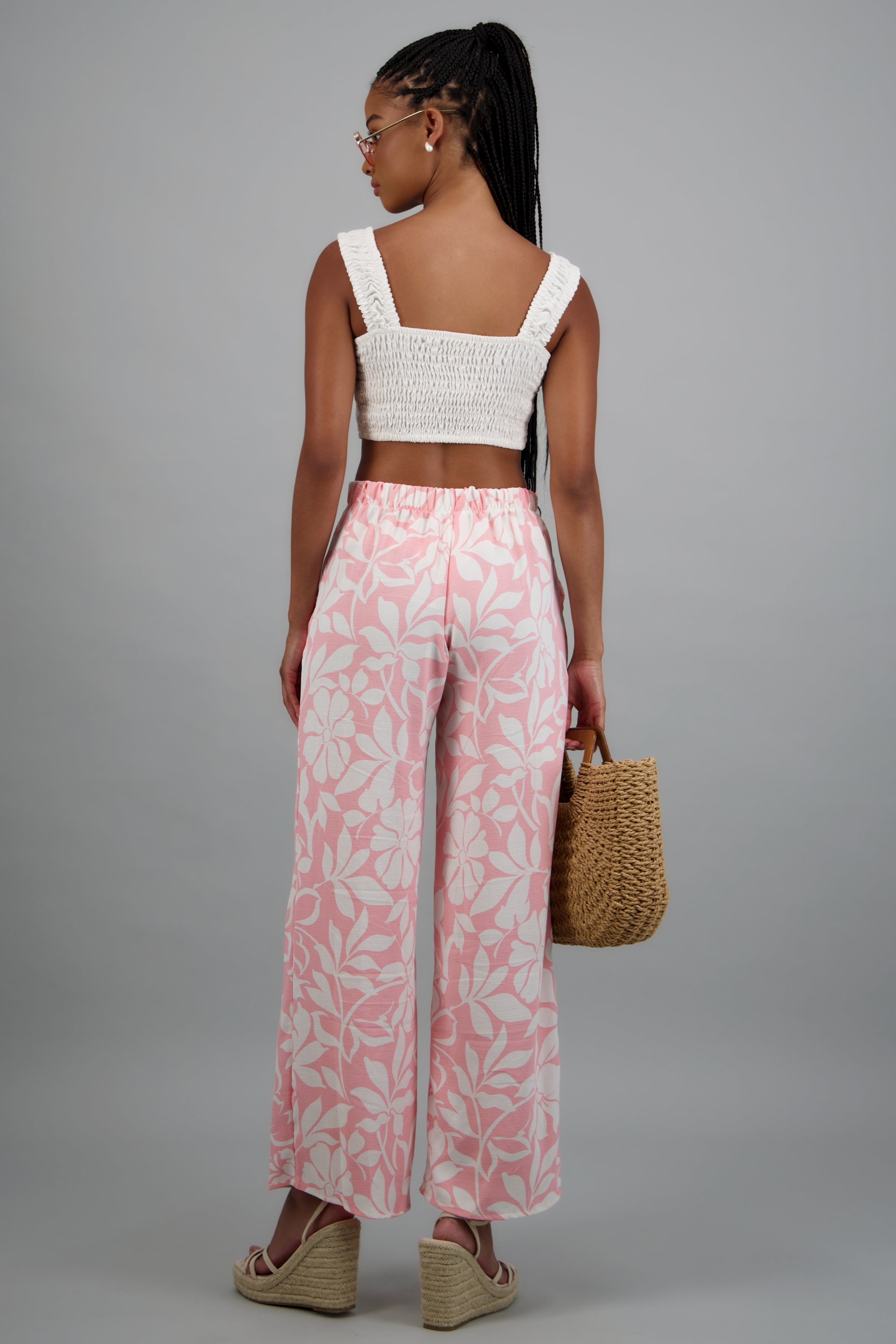 Pantalon detalle pinzas estampado ROSA COMBO