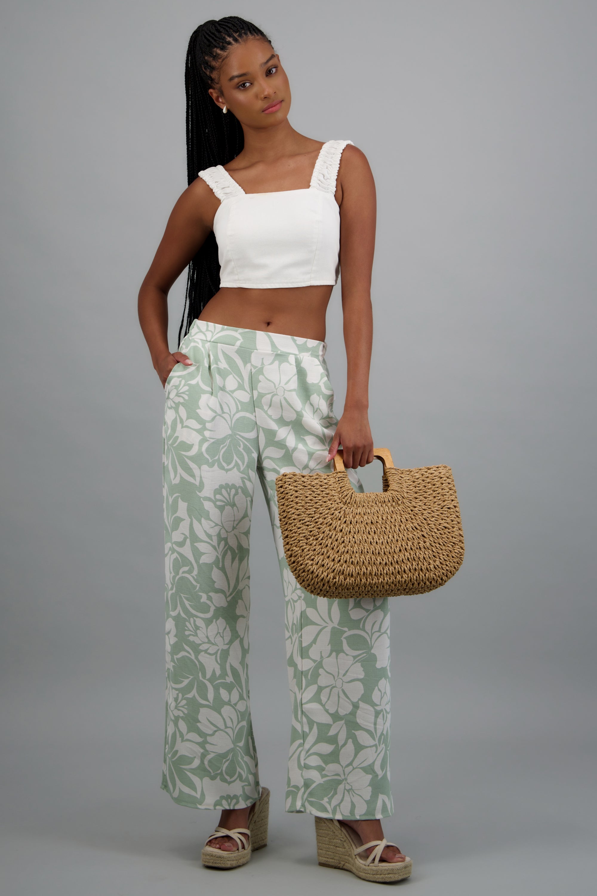 Pantalon detalle pinzas estampado VERDE COMBO