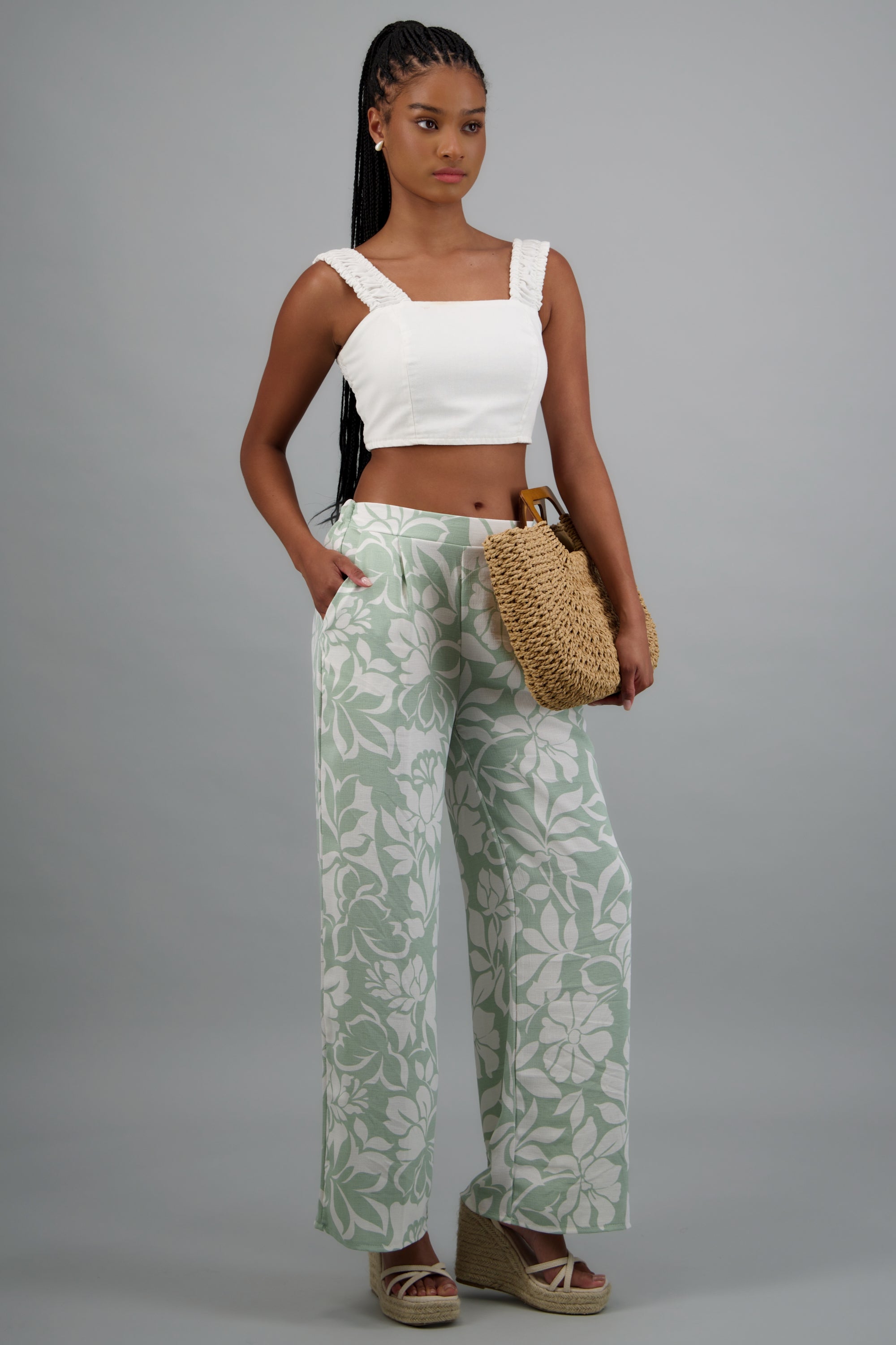 Pantalon detalle pinzas estampado VERDE COMBO