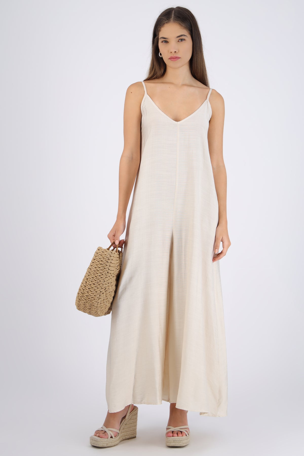 Jumpsuit fluido con bolsas CREMA