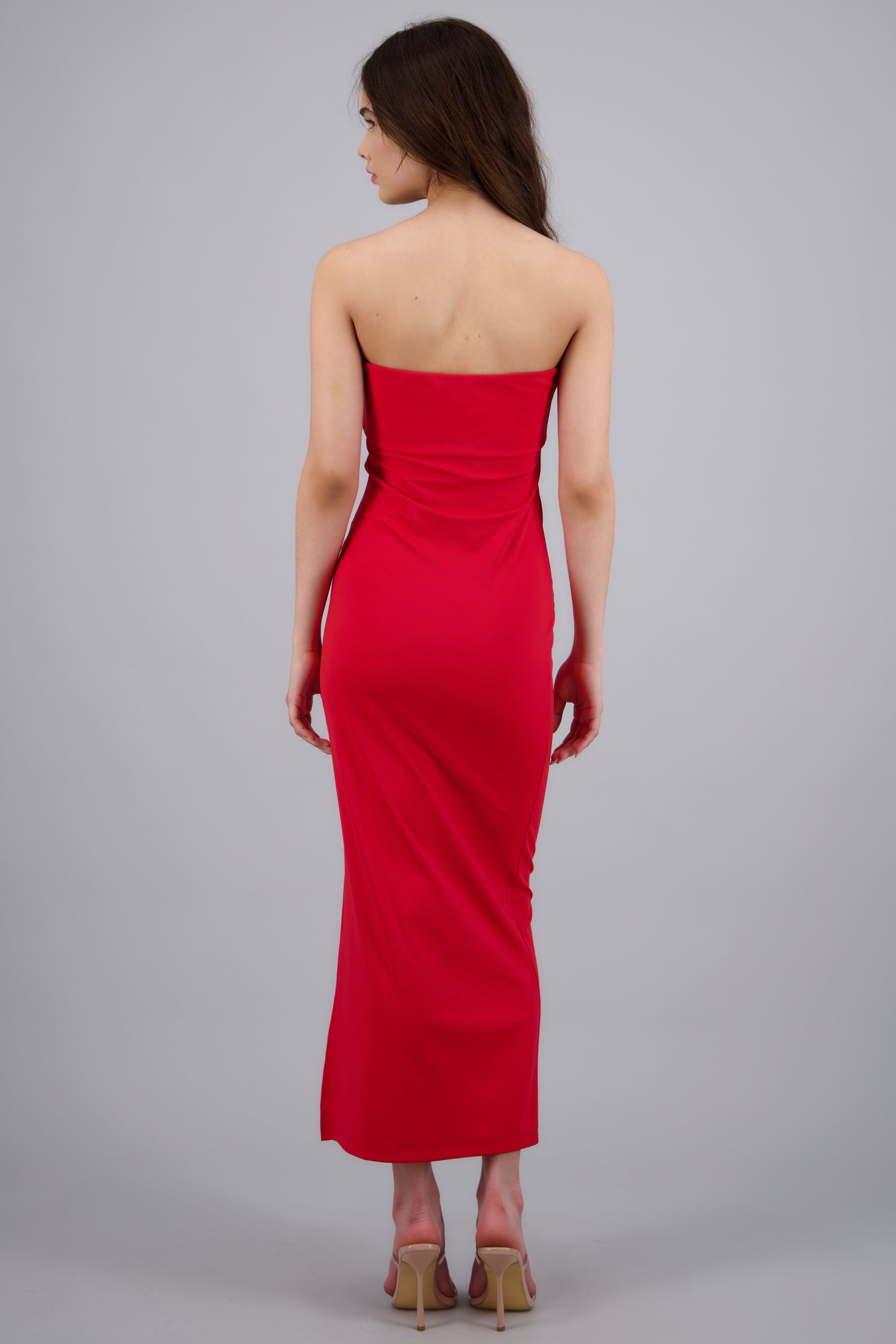Vestido strapless detalle doblado ROJO