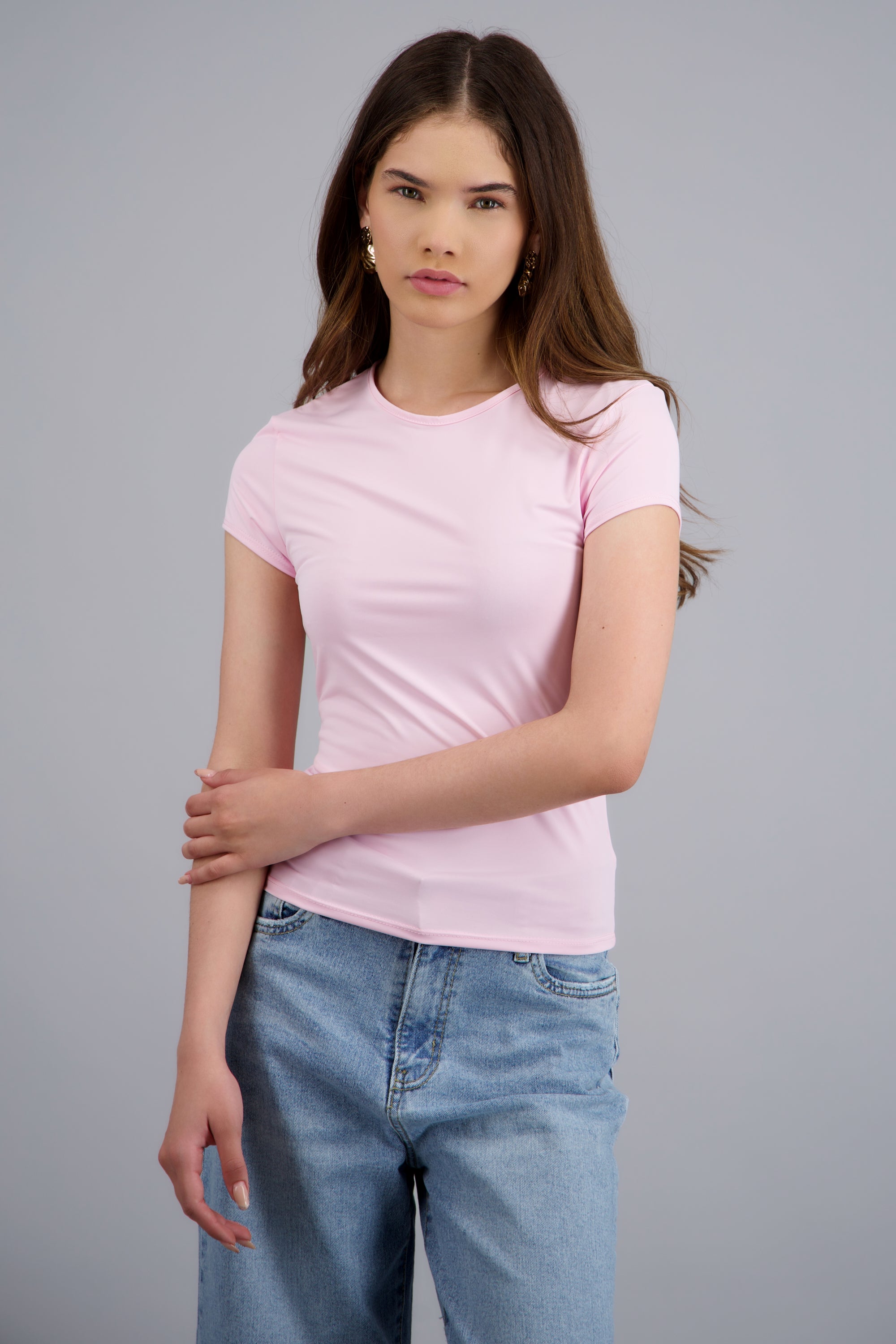 Top manga corta liso ROSA PASTEL