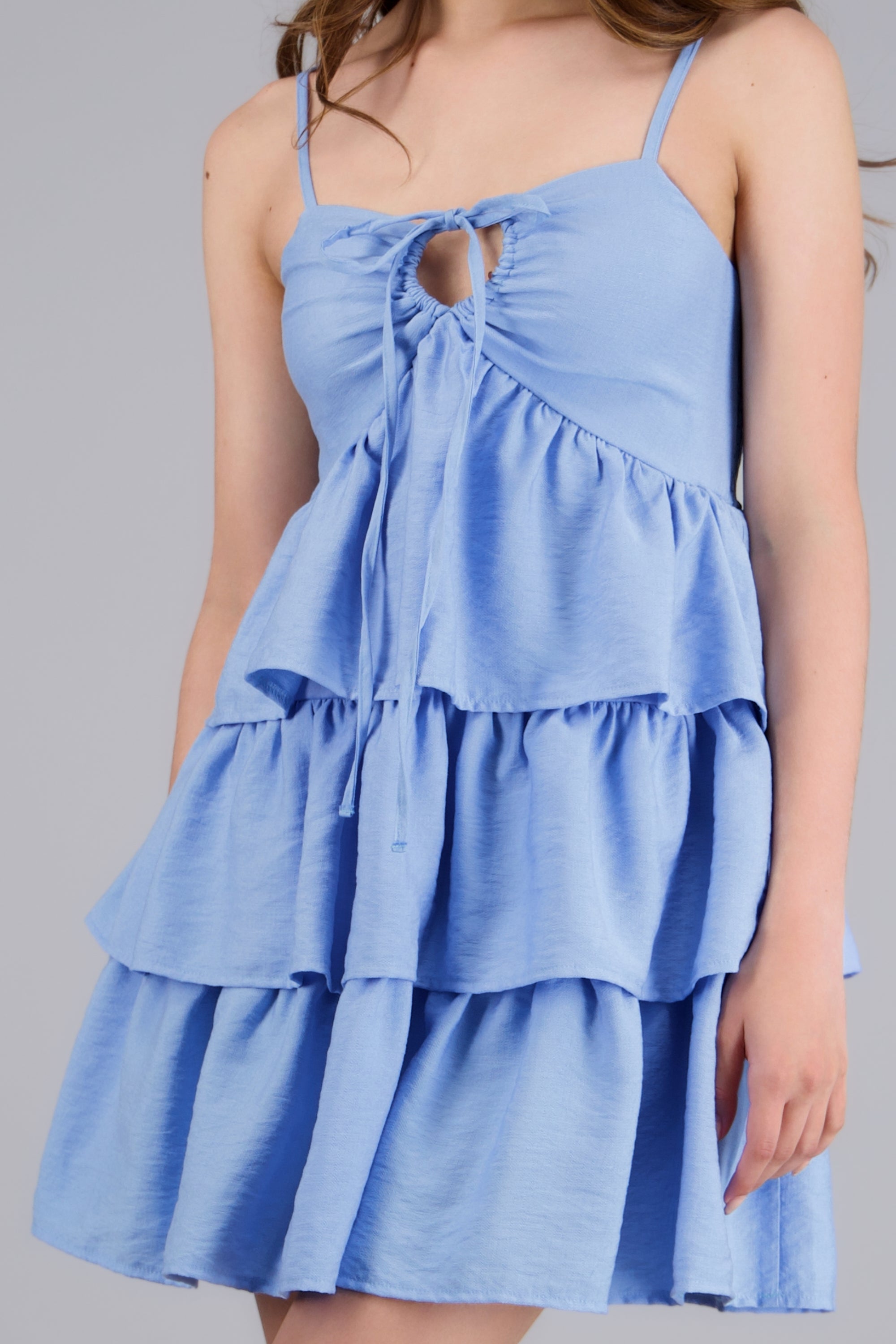 Vestido mini olanes detalle escote fruncido AZUL
