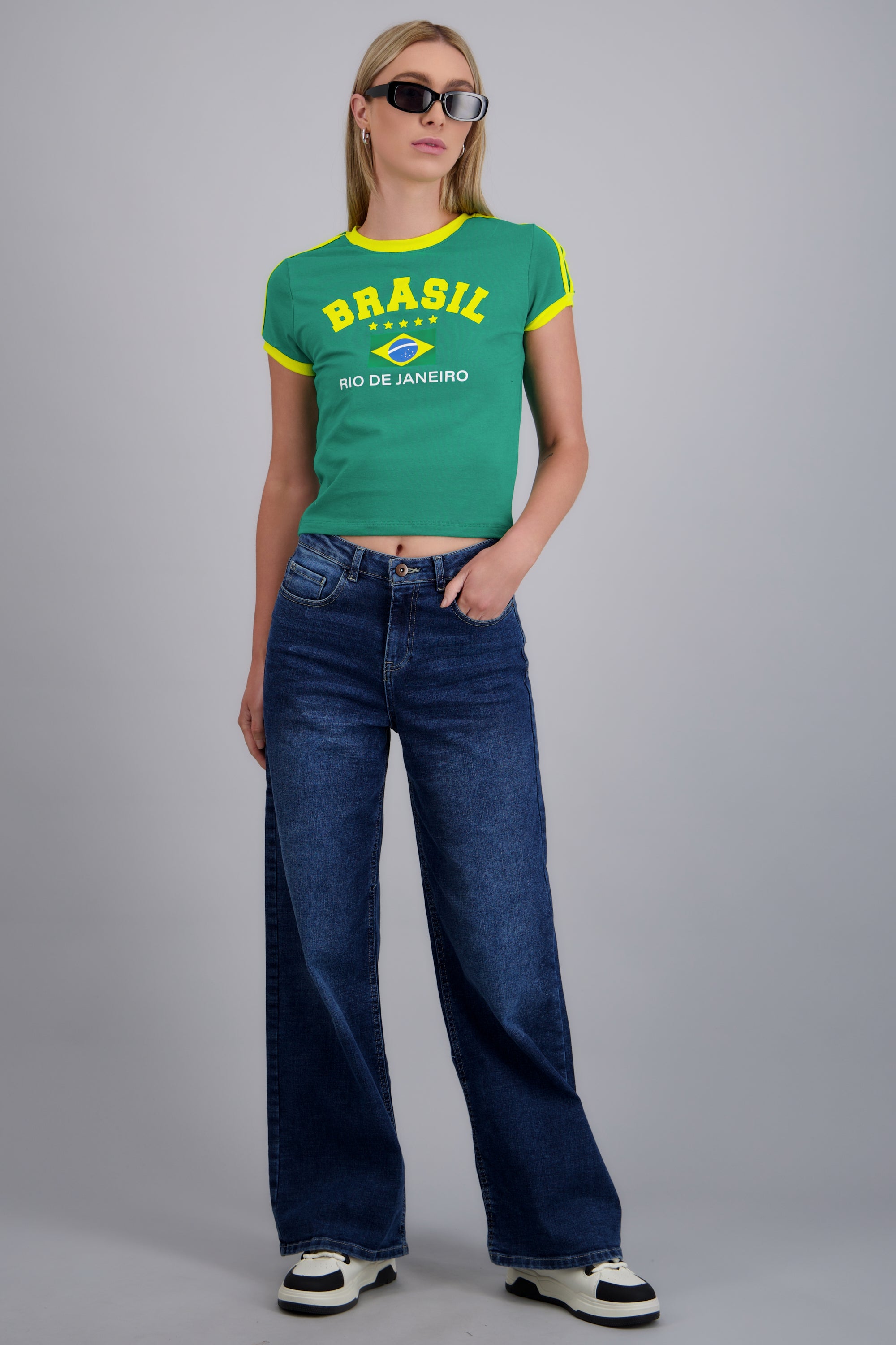 Playera corta contraste Brasil VERDE COMBO