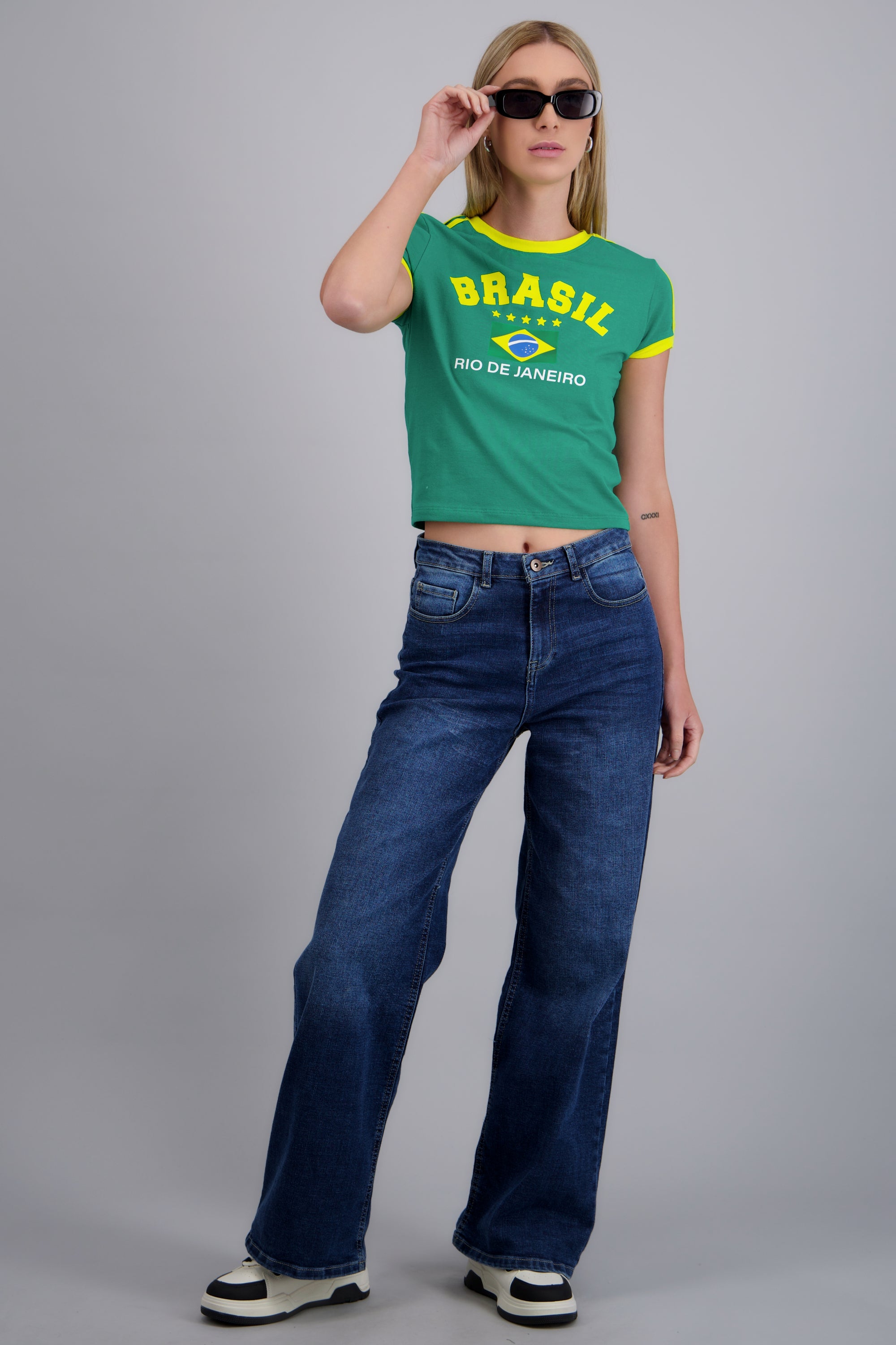 Playera corta contraste Brasil VERDE COMBO