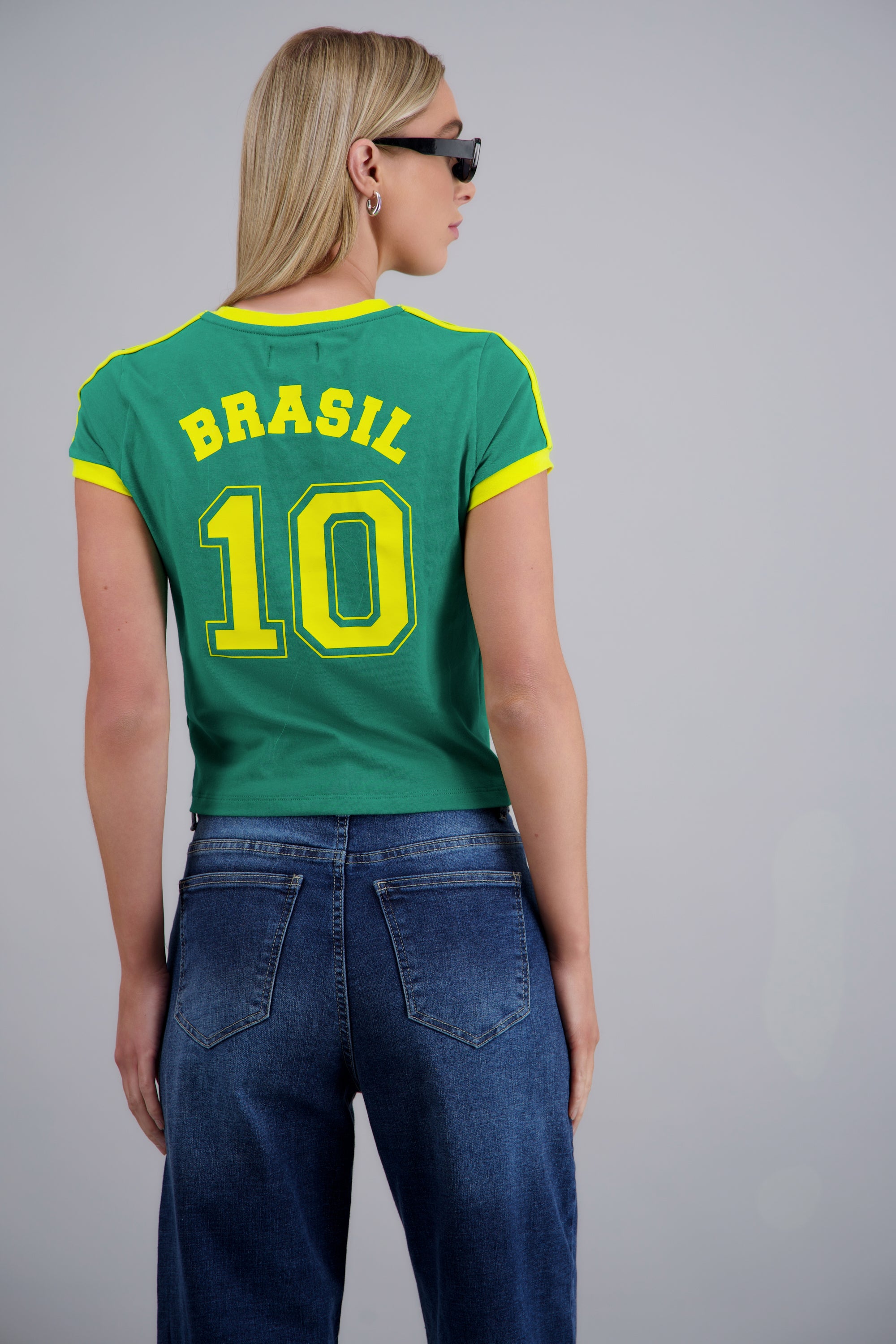 Playera corta contraste Brasil VERDE COMBO