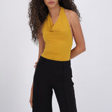 Bodysuit halter escote cascada drapeado