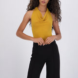 Bodysuit halter escote cascada drapeado