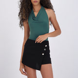 Bodysuit halter escote cascada drapeado
