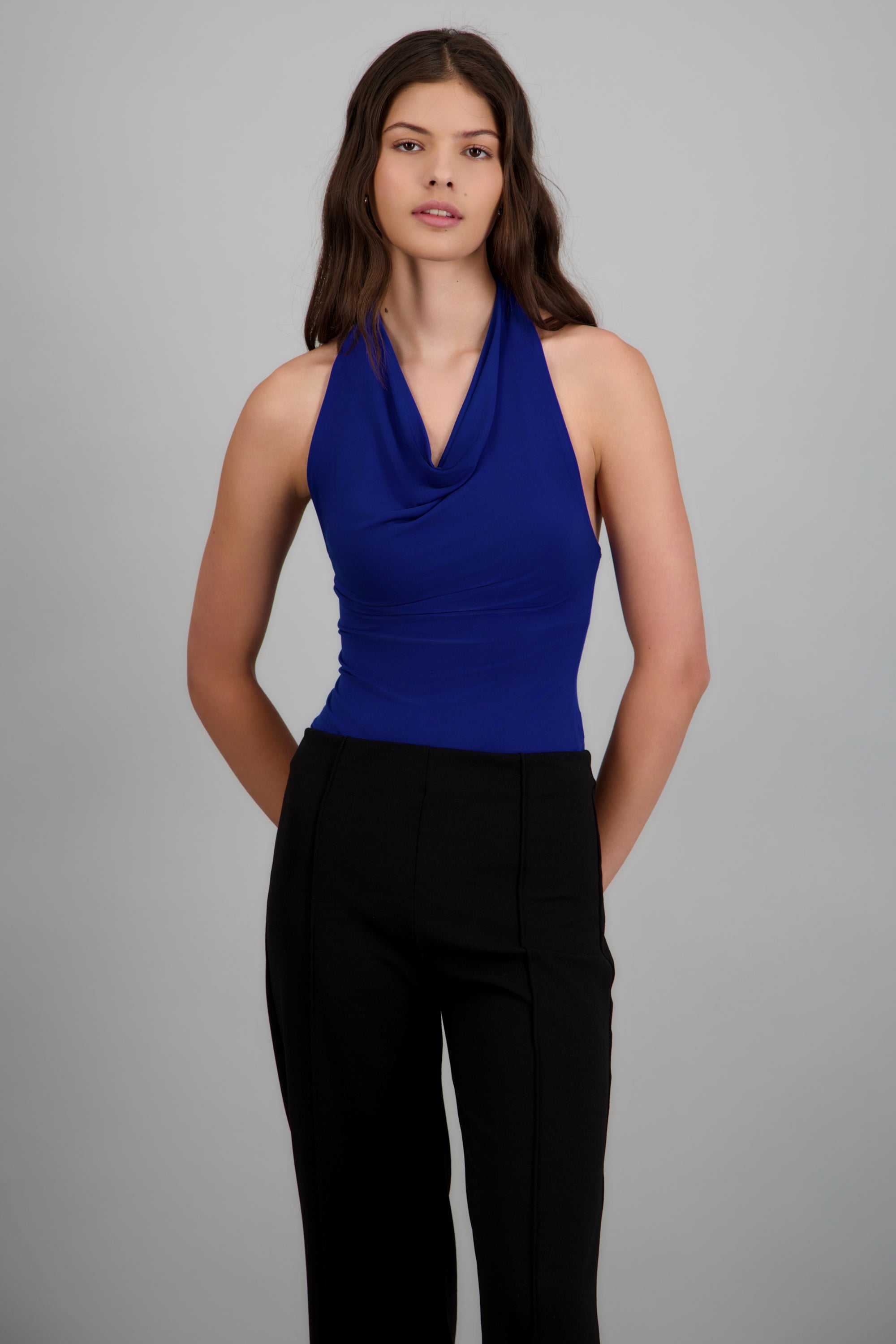 Bodysuit halter escote cascada drapeado AZUL REY