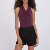 Bodysuit halter escote cascada drapeado