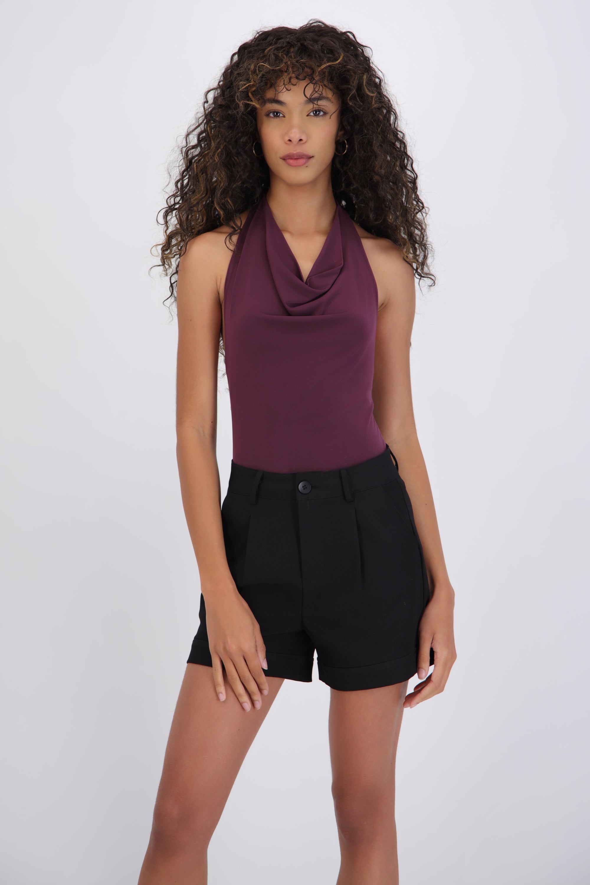 Bodysuit halter escote cascada drapeado