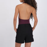Bodysuit halter escote cascada drapeado