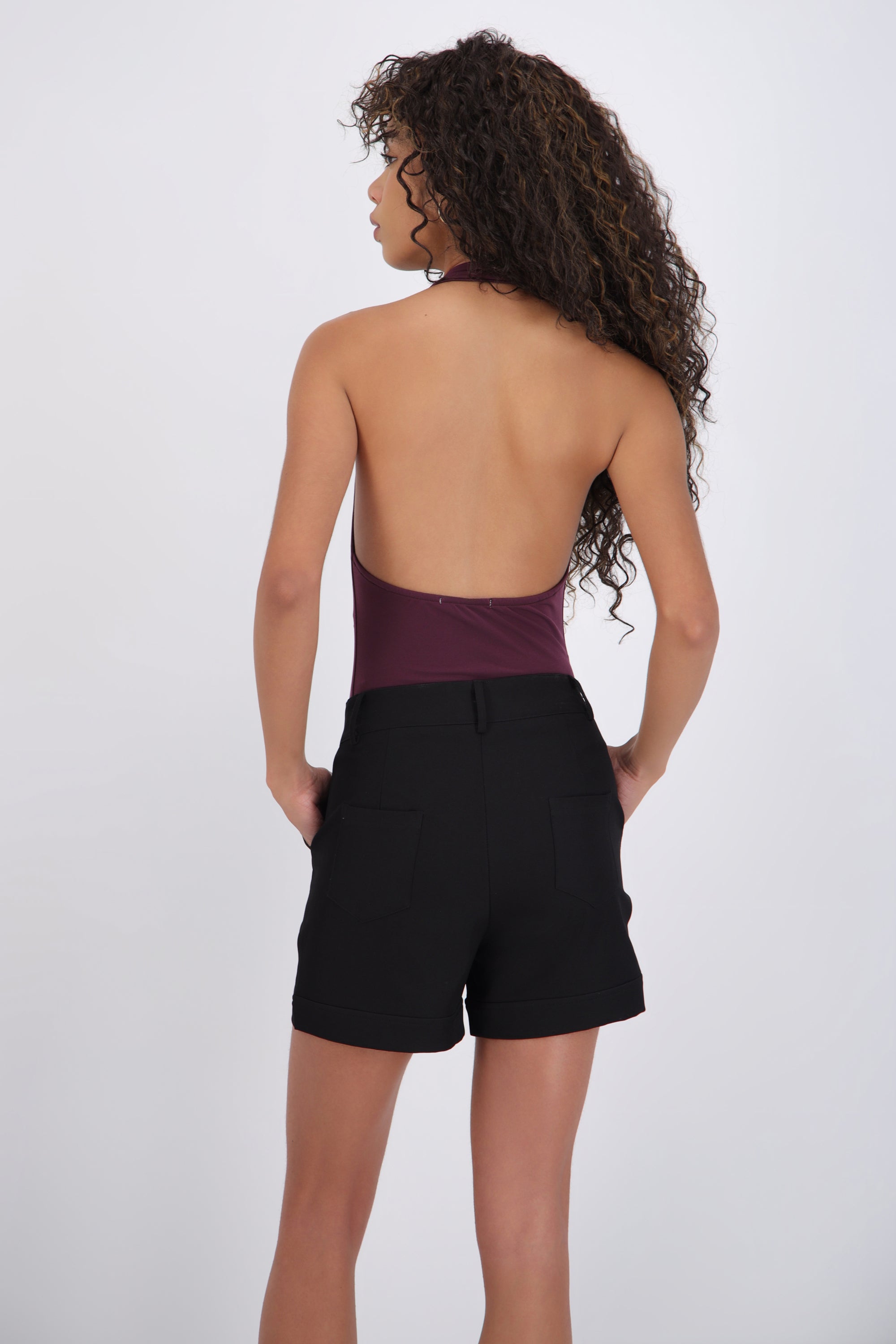 Bodysuit halter escote cascada drapeado