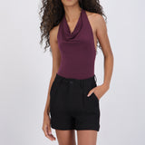 Bodysuit halter escote cascada drapeado