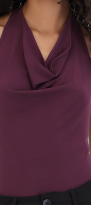 Bodysuit halter escote cascada drapeado