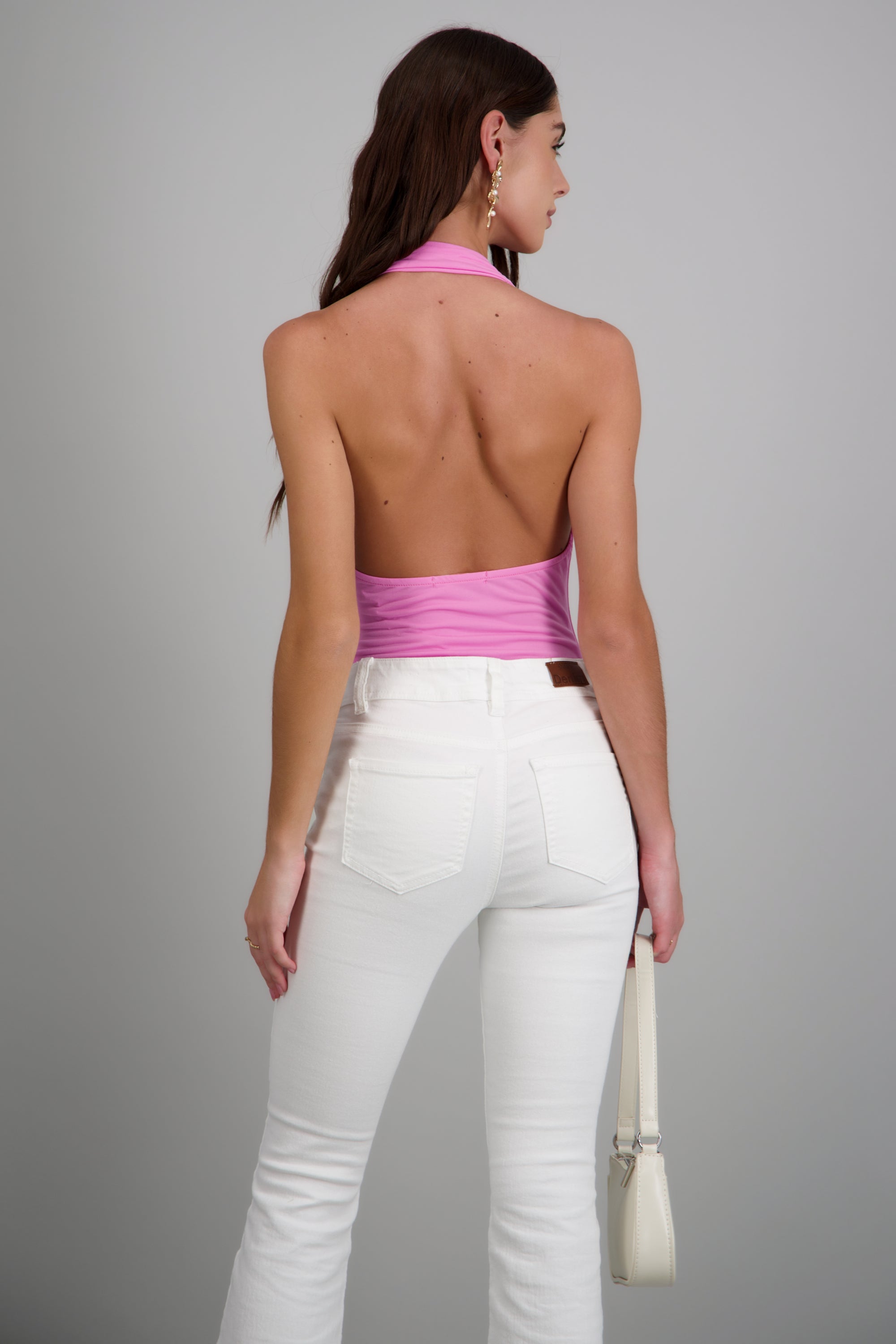 Bodysuit halter escote cascada drapeado ROSA