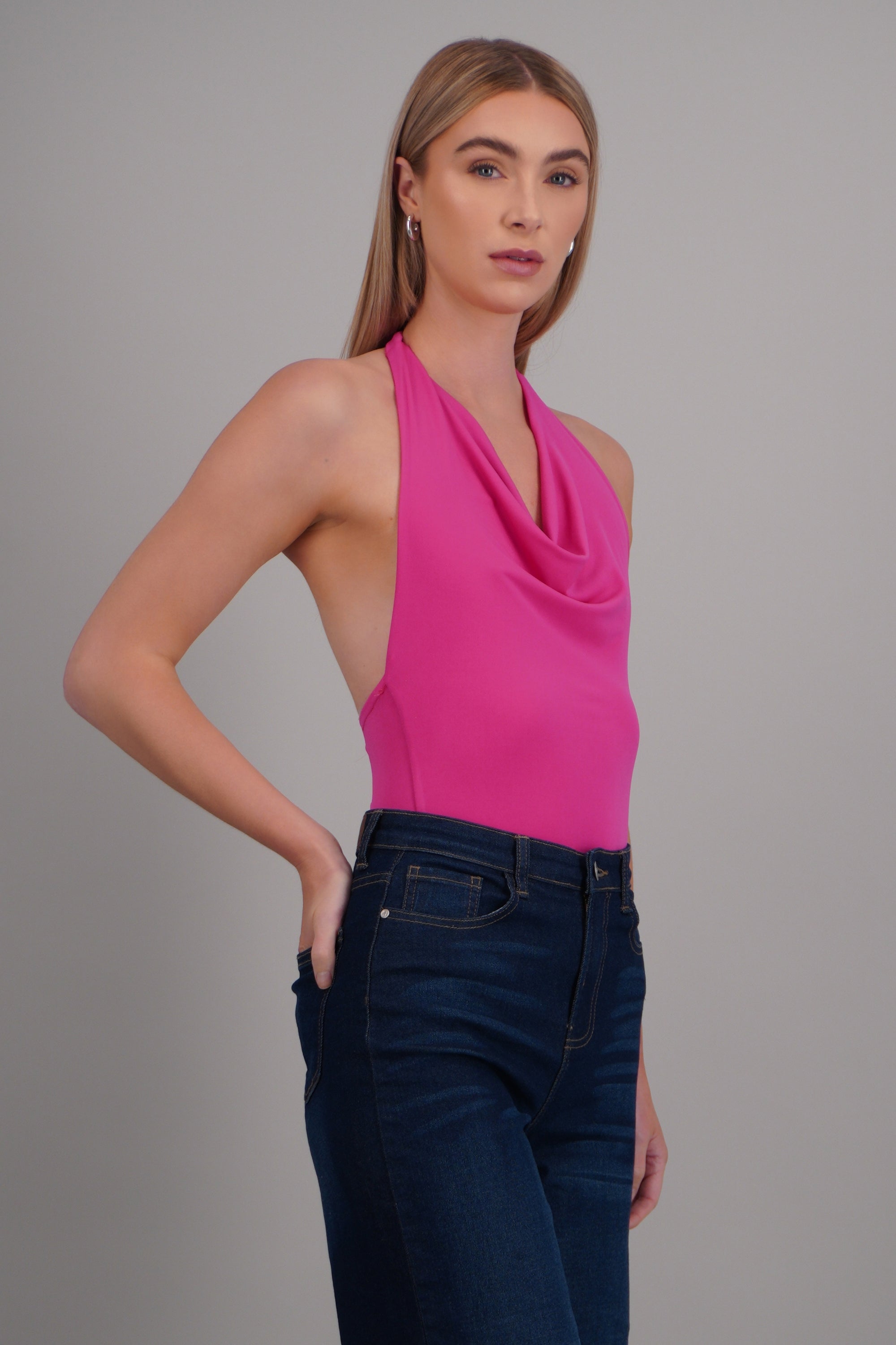 Bodysuit halter escote cascada drapeado FIUSHA