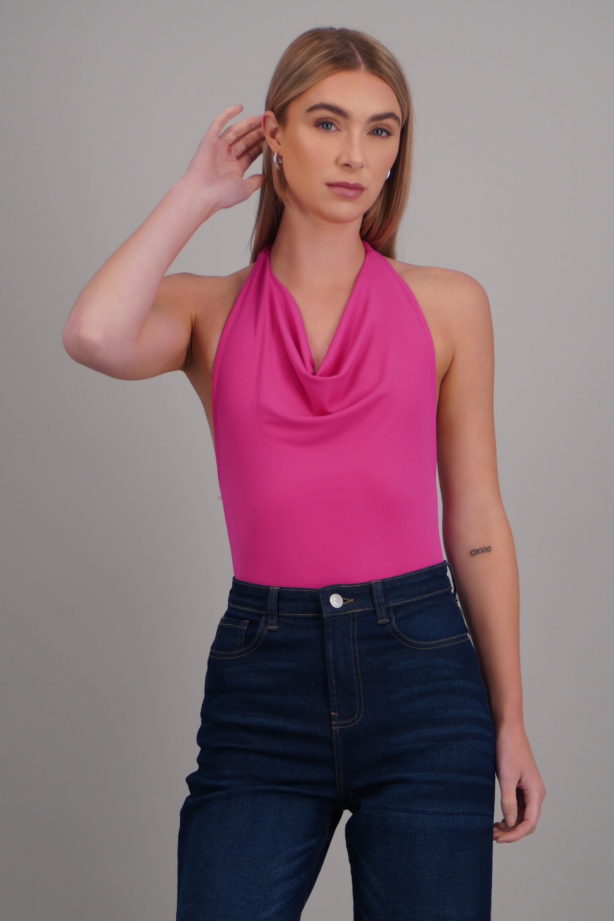 Bodysuit halter escote cascada drapeado FIUSHA