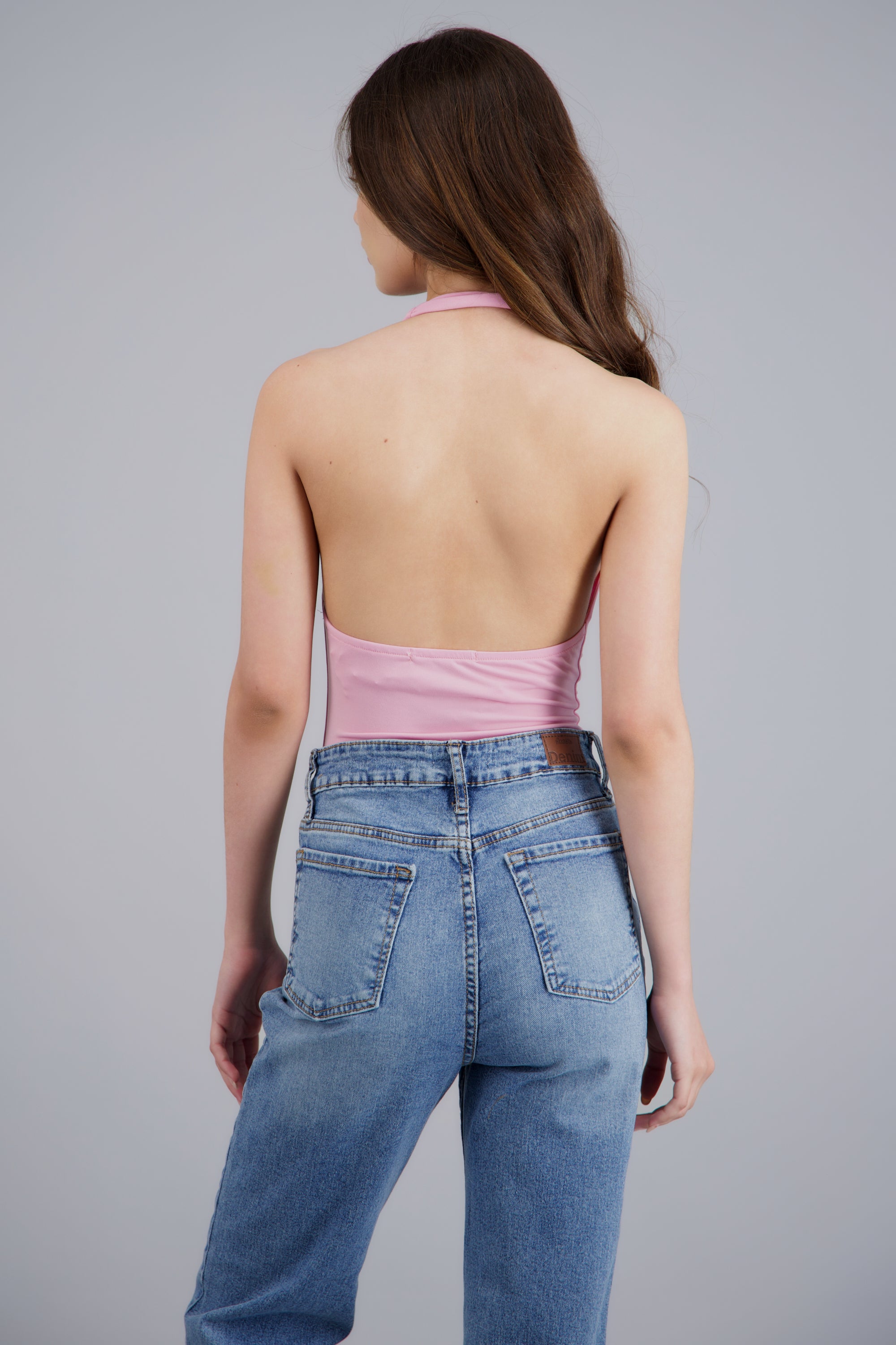 Bodysuit halter escote cascada drapeado ROSA PASTEL