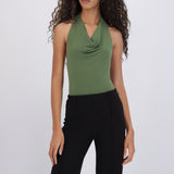 Bodysuit halter escote cascada drapeado