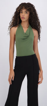 Bodysuit halter escote cascada drapeado