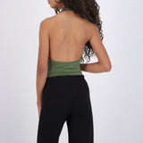 Bodysuit halter escote cascada drapeado