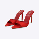 Tacon pointy pep toe satin